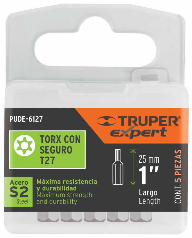 Expert PUDE-6127 Puntas Torx con seguro T27, 1', estuche con 5 piezas