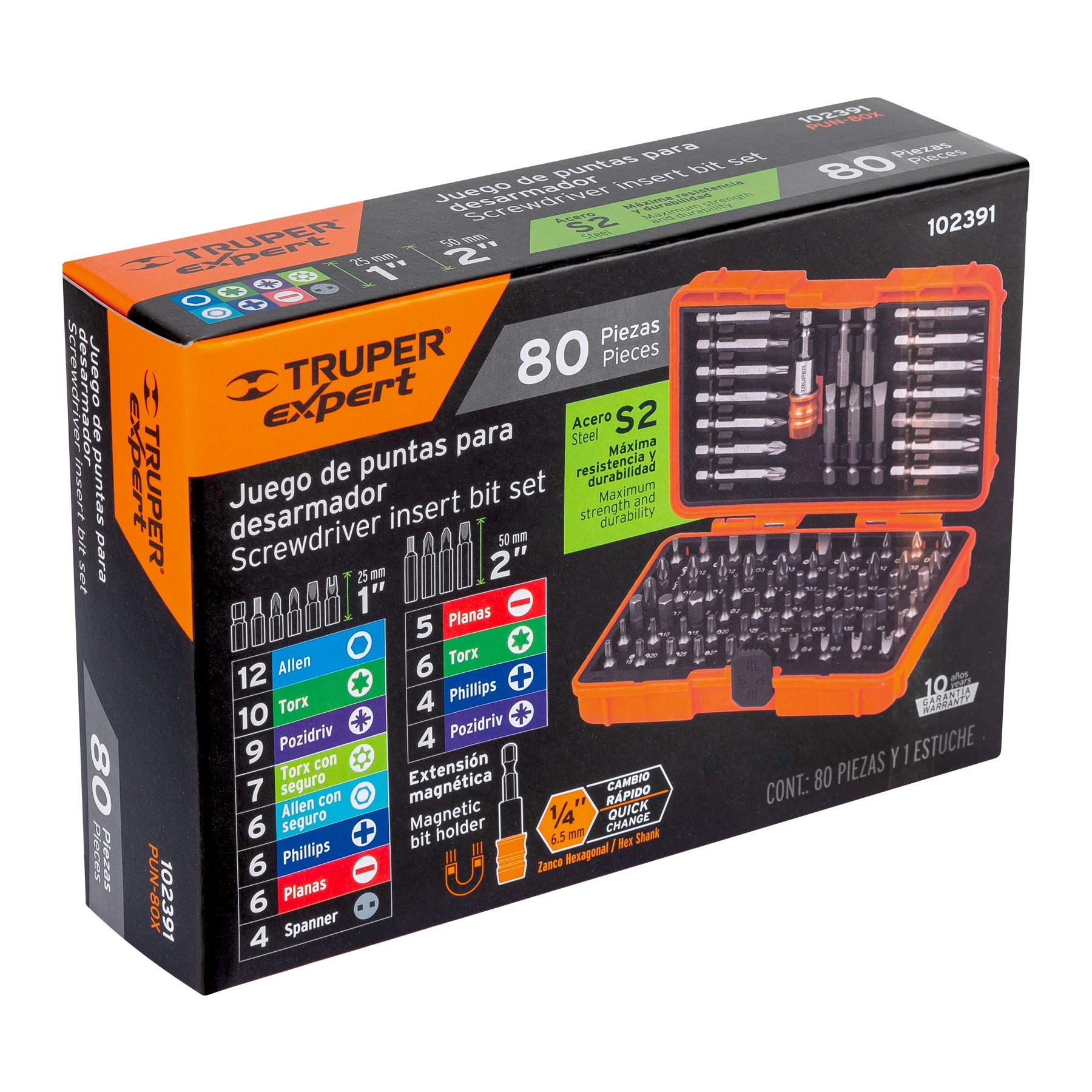 Expert PUN-80X Juego de puntas mixtas 1' y 2', 80 piezas