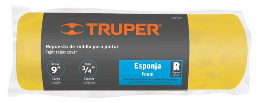 Truper R-ROPI-920E Felpa para rodillo, esponja 9 x 3/4', superficies rugosas