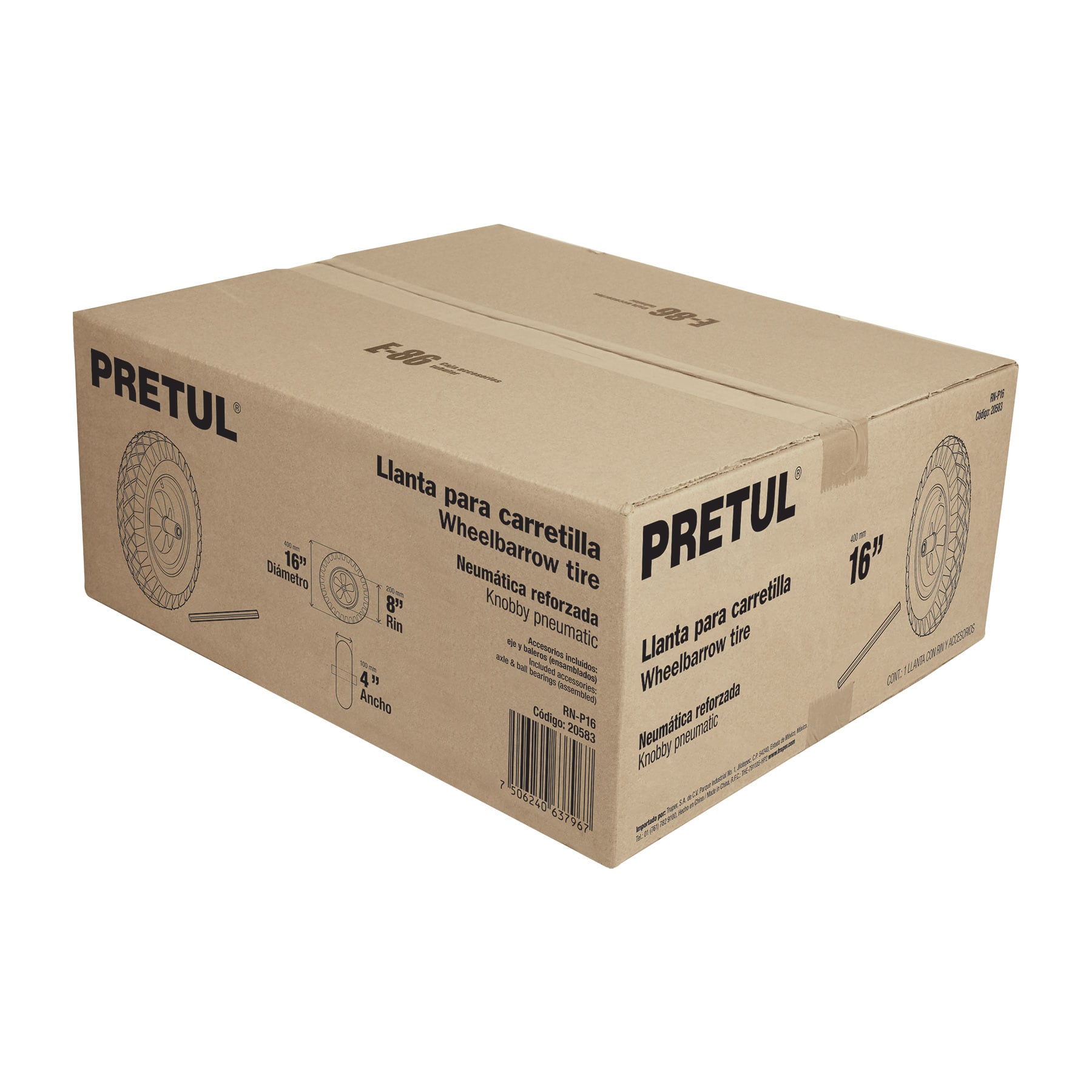 Pretul RN-P16 Llanta reforzada,16'con rin,eje, baleros p/carretilla