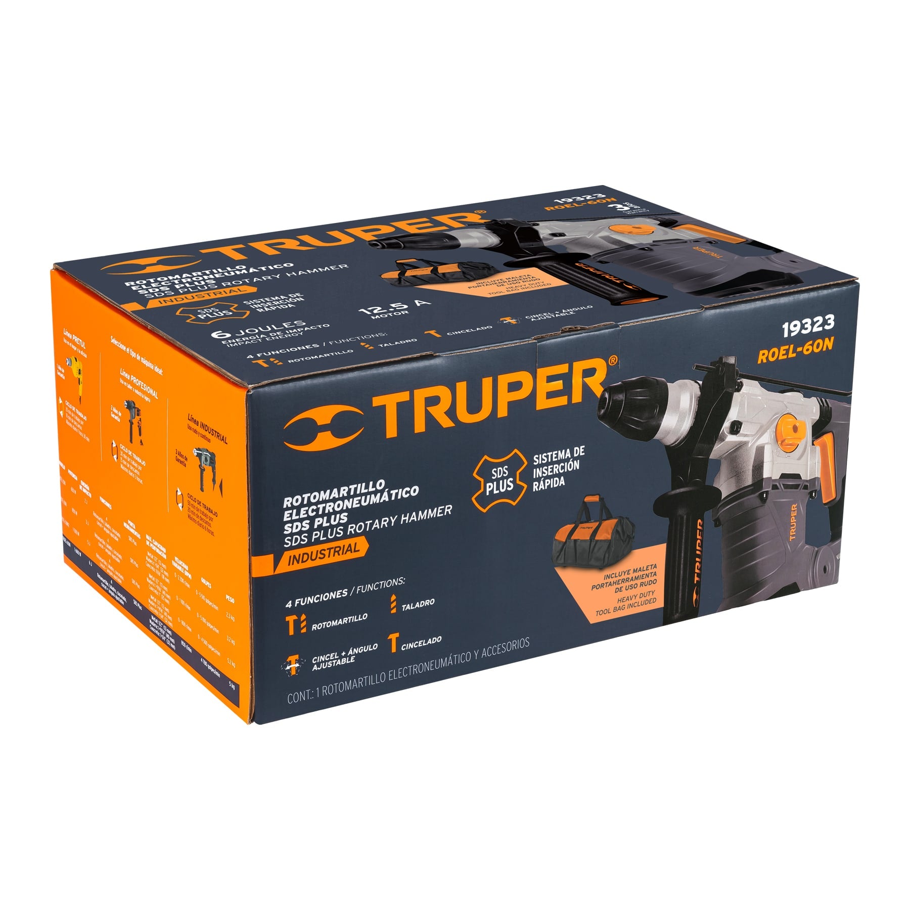 Truper ROEL-60N Rotomartillo Industrial SDS Plus, 6 Joules, 1600 W