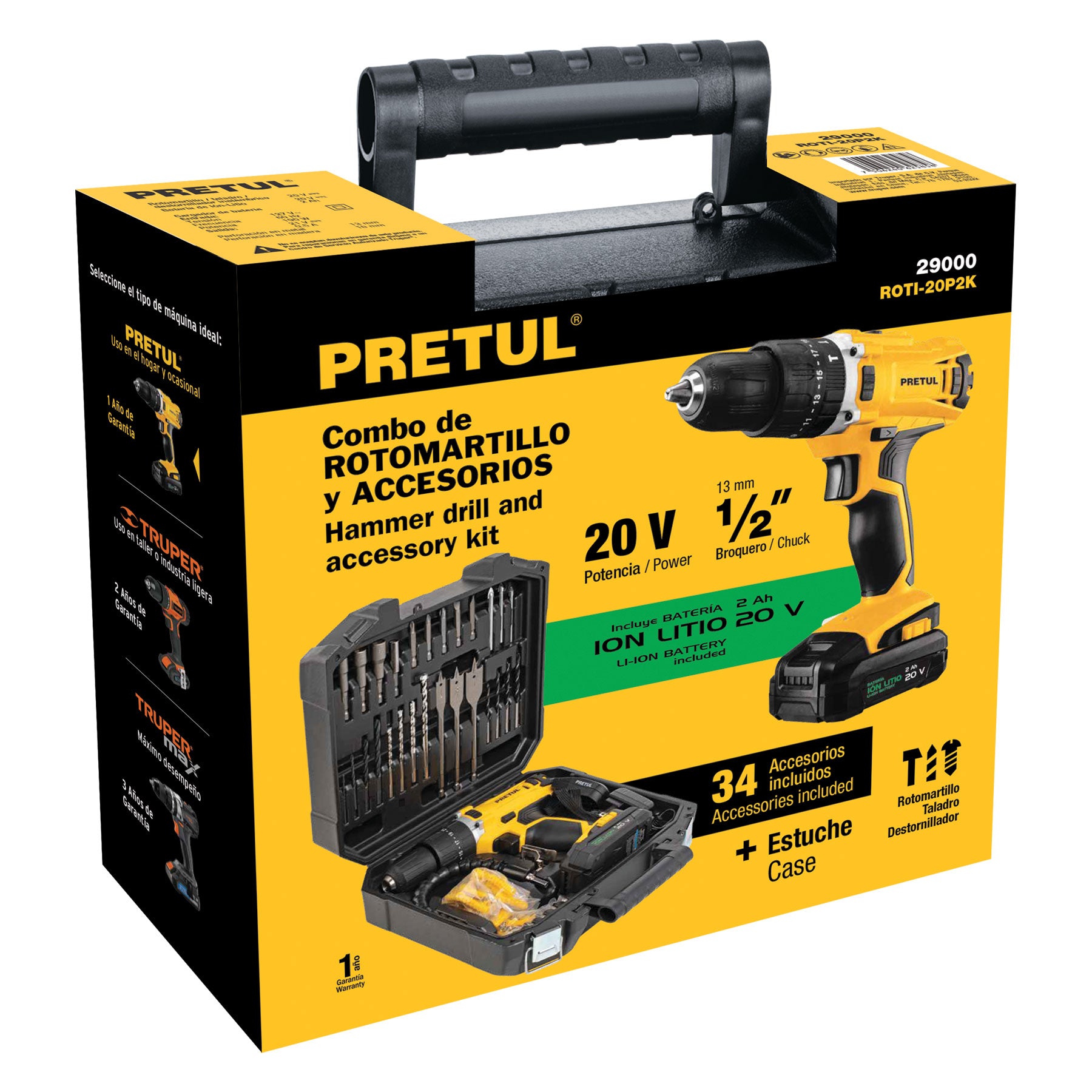 ROTI-20P2K Kit rotomartillo inalámbrico 1/2" 20V y 32 accesorios