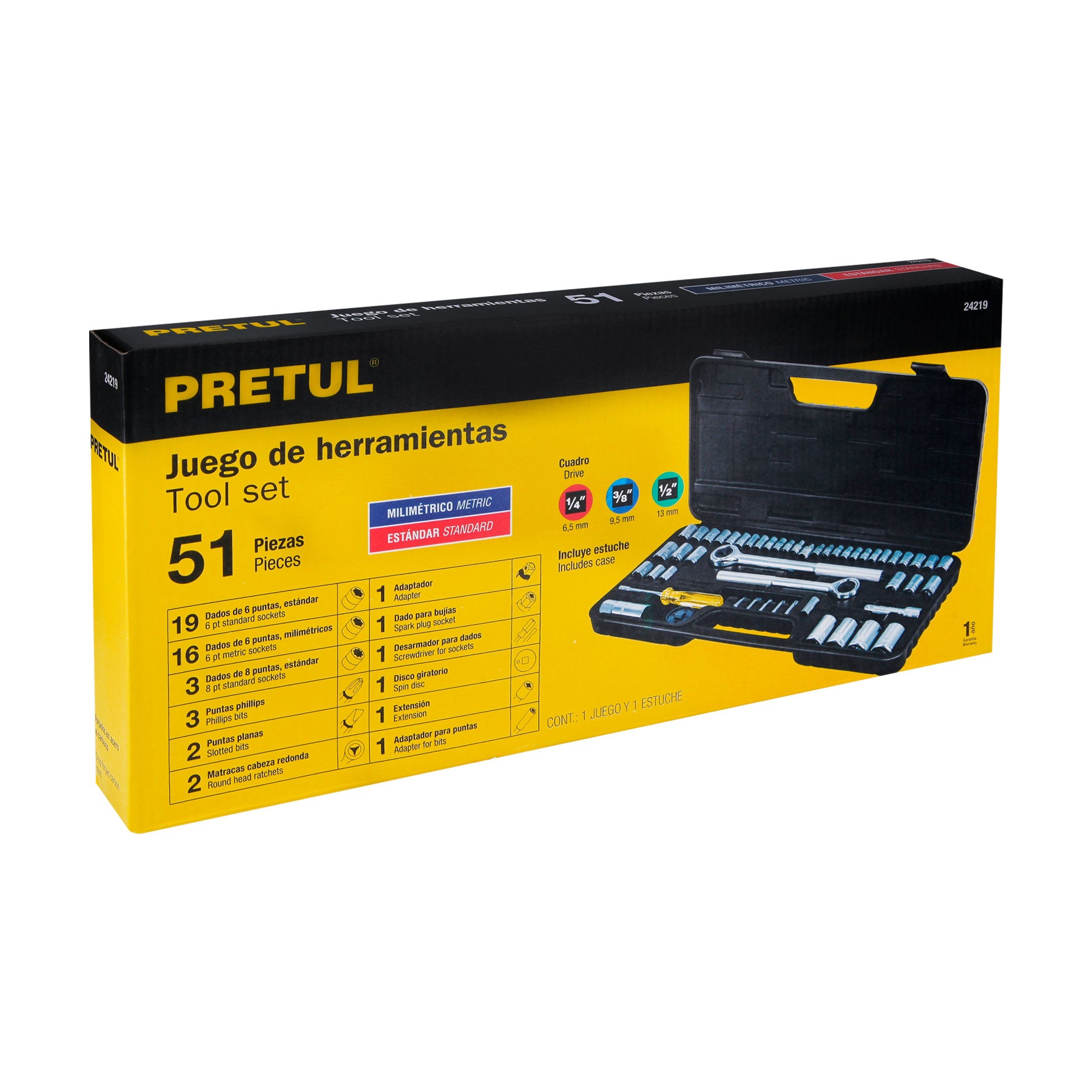 Pretul SET-51 Juego de herramientas para mecánico, 51 piezas, Pretul
