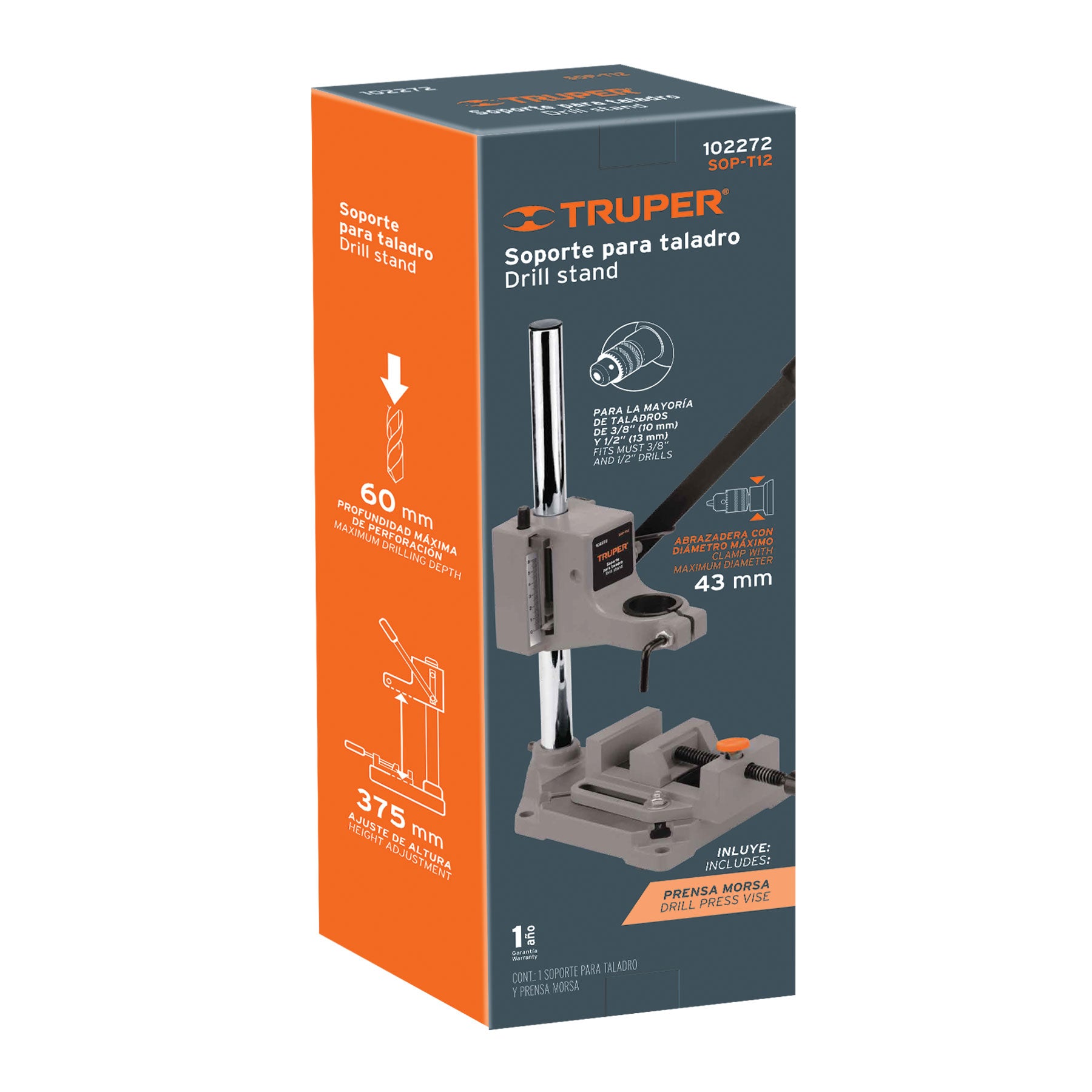 Truper SOP-T12 Soporte vertical para taladro 3/8"-1/2", Truper
