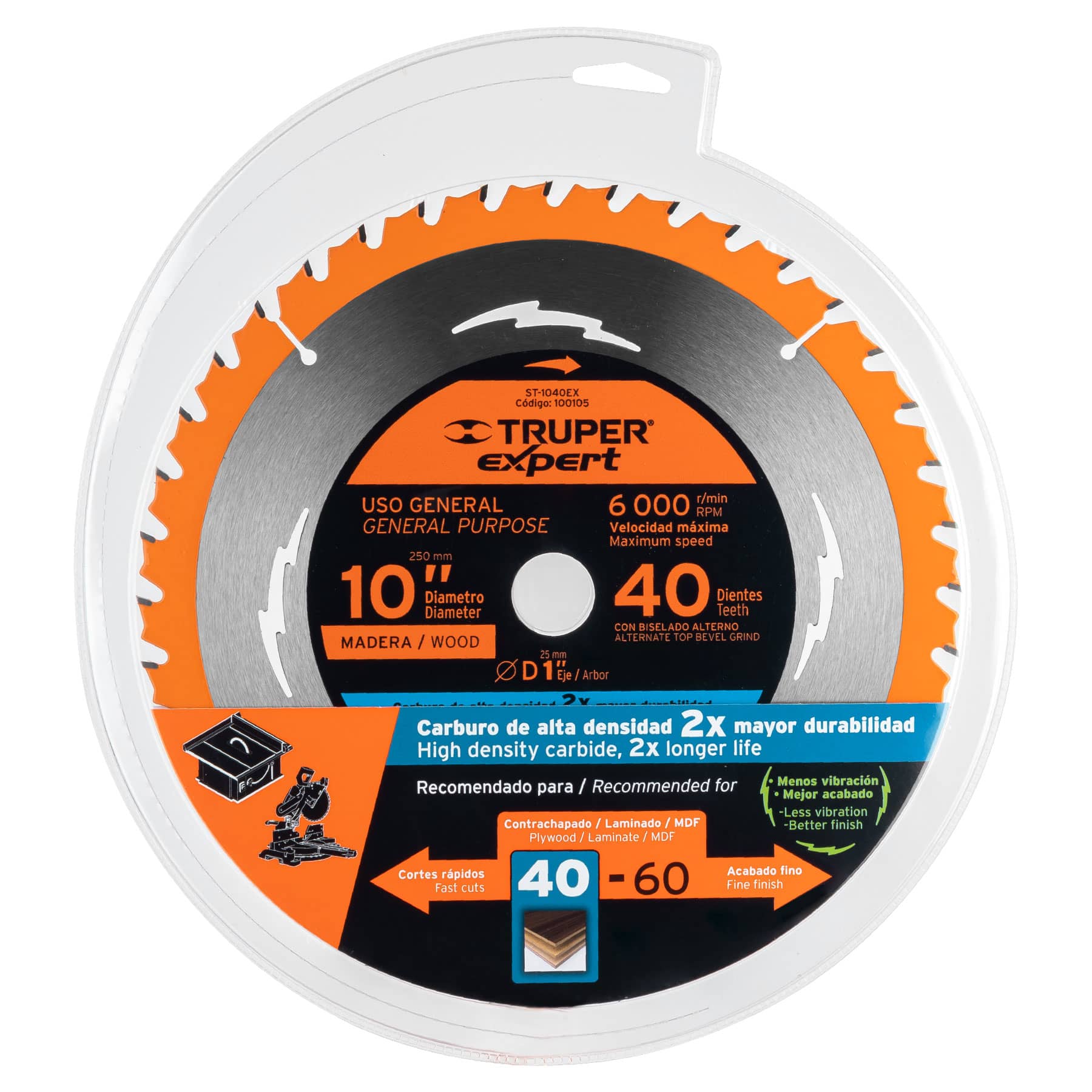 Disco de Sierra 10" para Madera (40 Dientes) - Truper Expert ST-1040EX