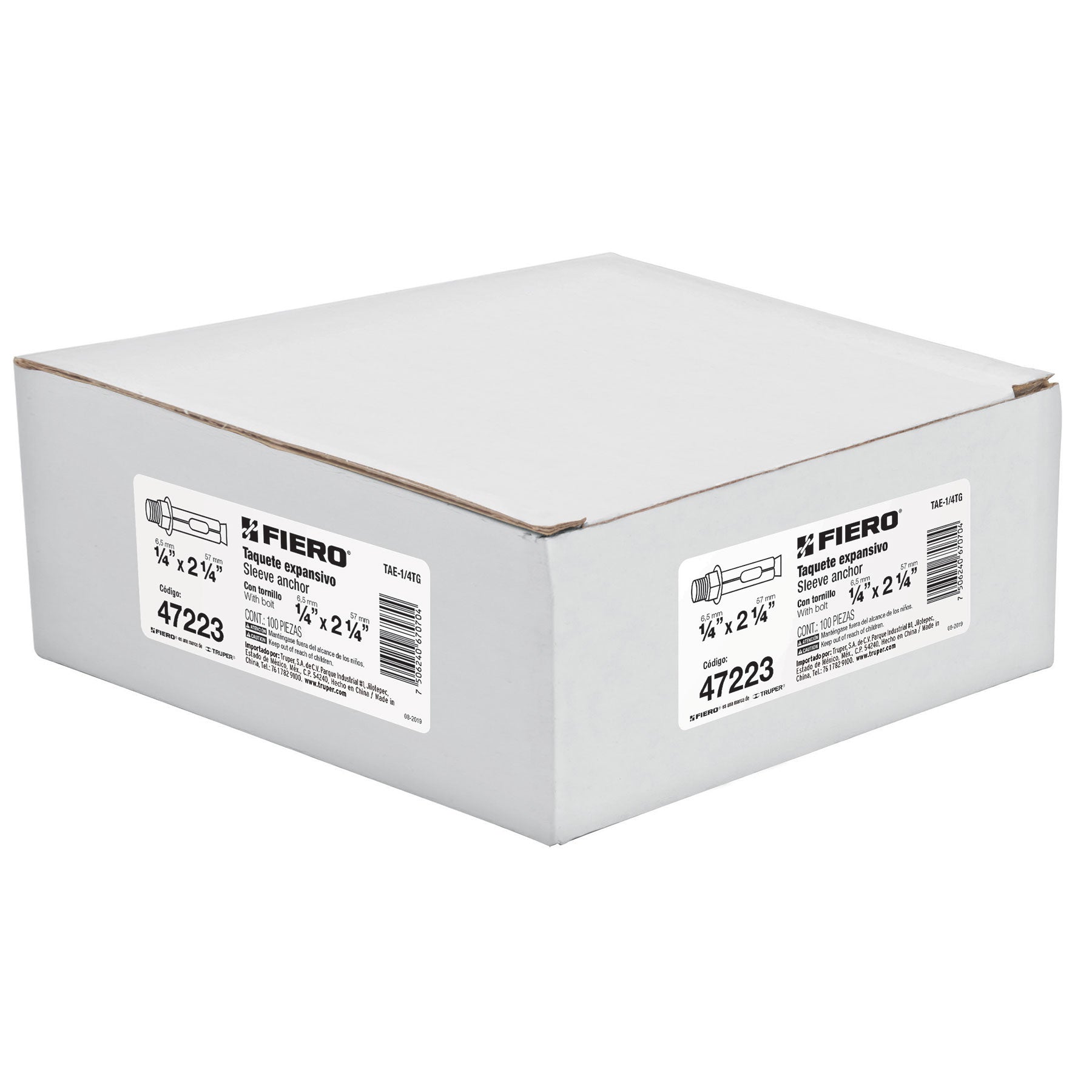 Fiero TAE-1/4TG Taquete de expansión, 1/4' con tornillo, caja 100 piezas