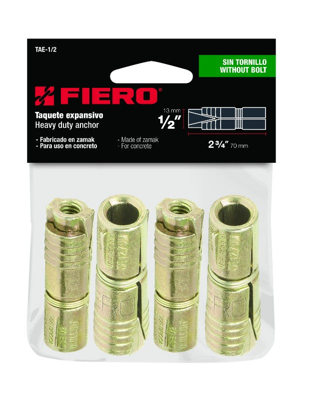 Fiero TAE-1/4 Taquete de expansión, 1/4', bolsa 4 piezas