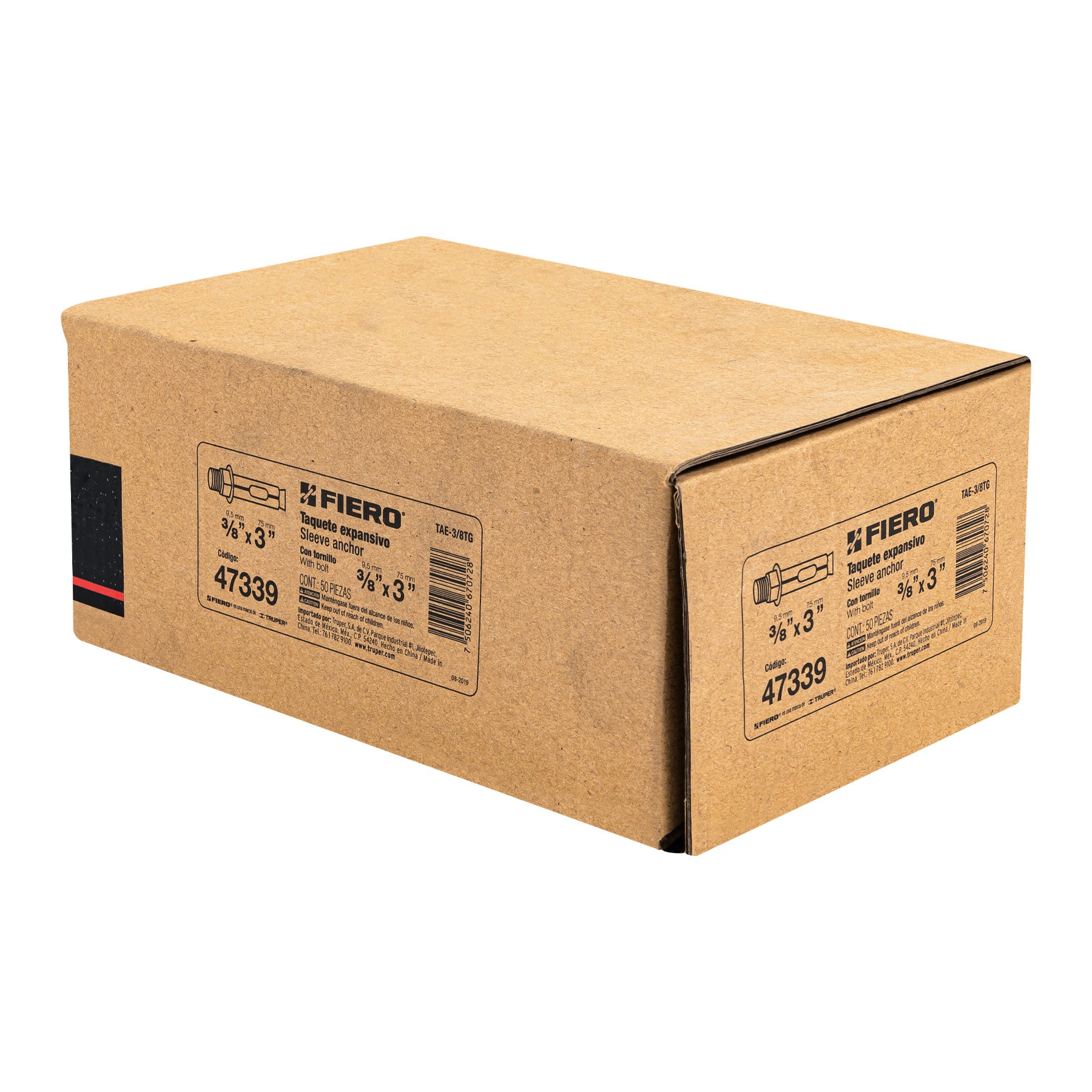Fiero TAE-3/8TG Caja con 50 taquetes expansivos de 3/8' con tornillo