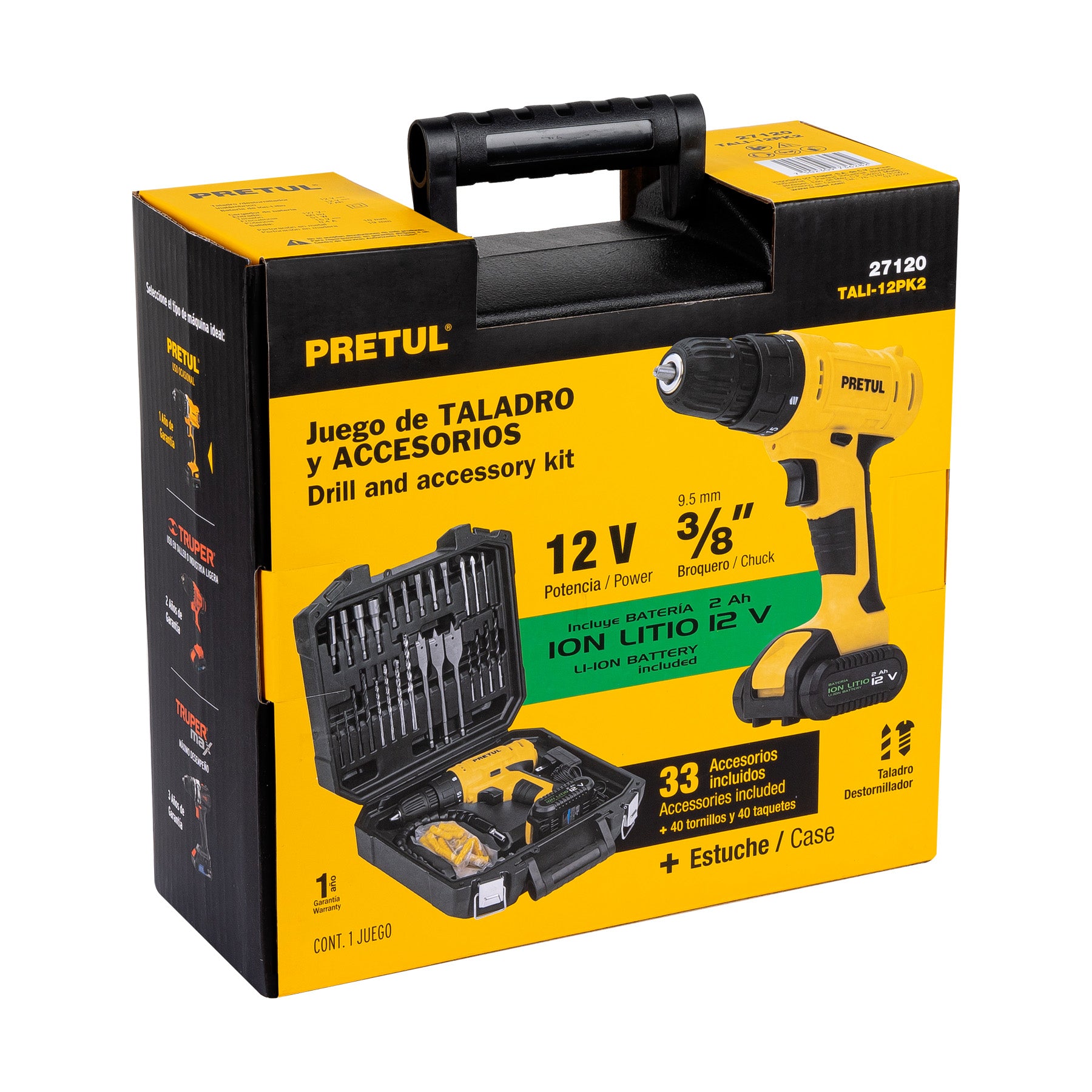 Pretul TALI-12PK2 Kit taladro inalámbrico 3/8', 12 V, y accesorios con estuche