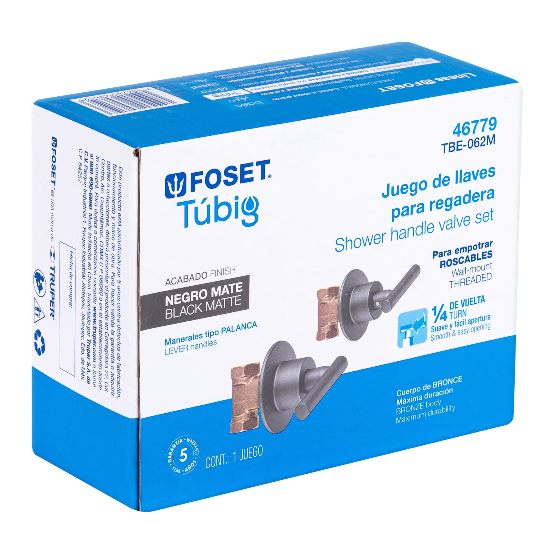 Foset TBE-062M Juego manerales palanca, roscables p/regadera, negro