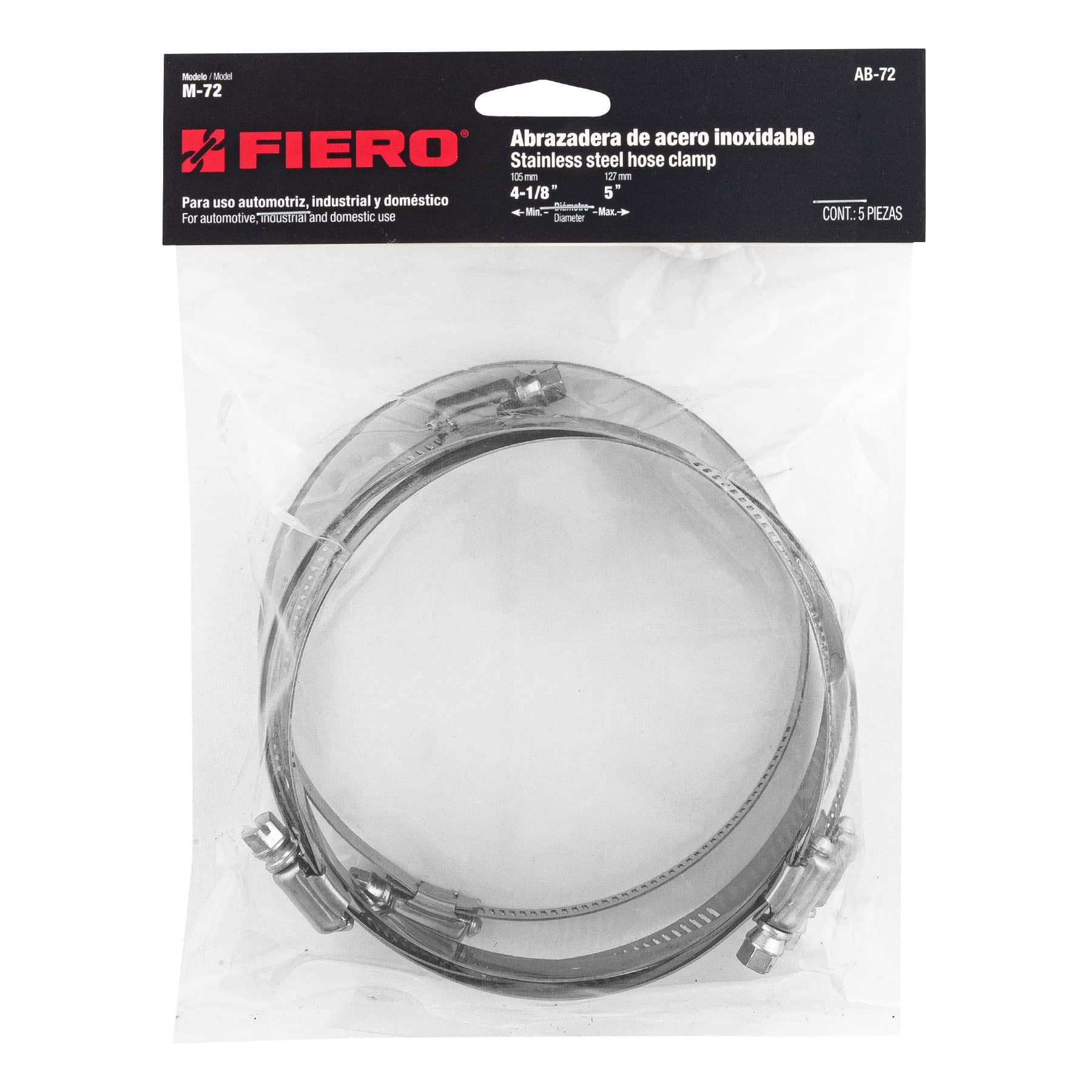 Fiero AB-72 Bolsa con 5 abrazaderas reforzadas # 72, 4-1/8 - 5', Fiero