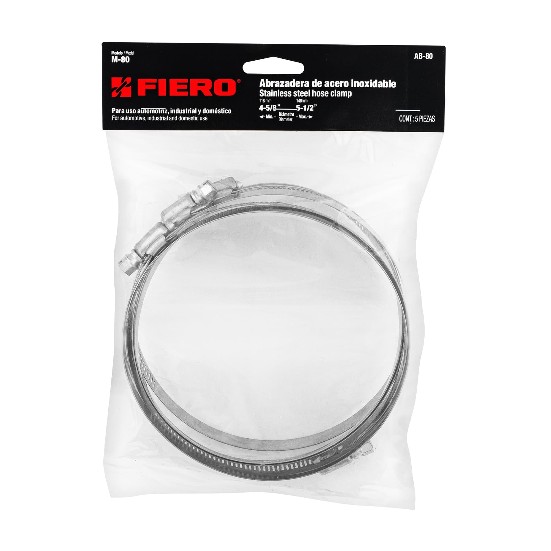 Fiero AB-80 Bolsa con 5 abrazaderas reforzadas # 80, 4-5/8 - 5-1/2'
