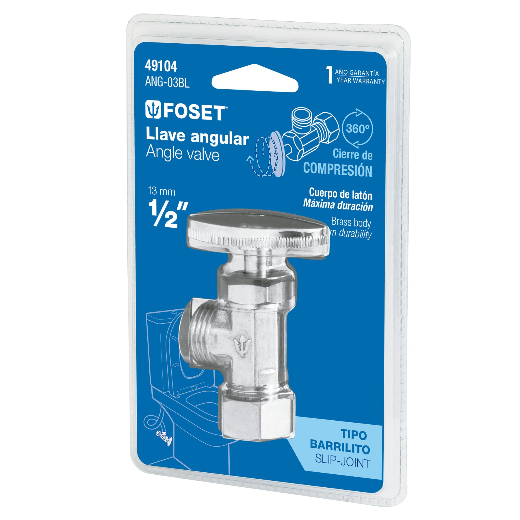 Foset ANG-03BL Llave angular 1/2' x 1/2' compresión tipo barrilito, blíster