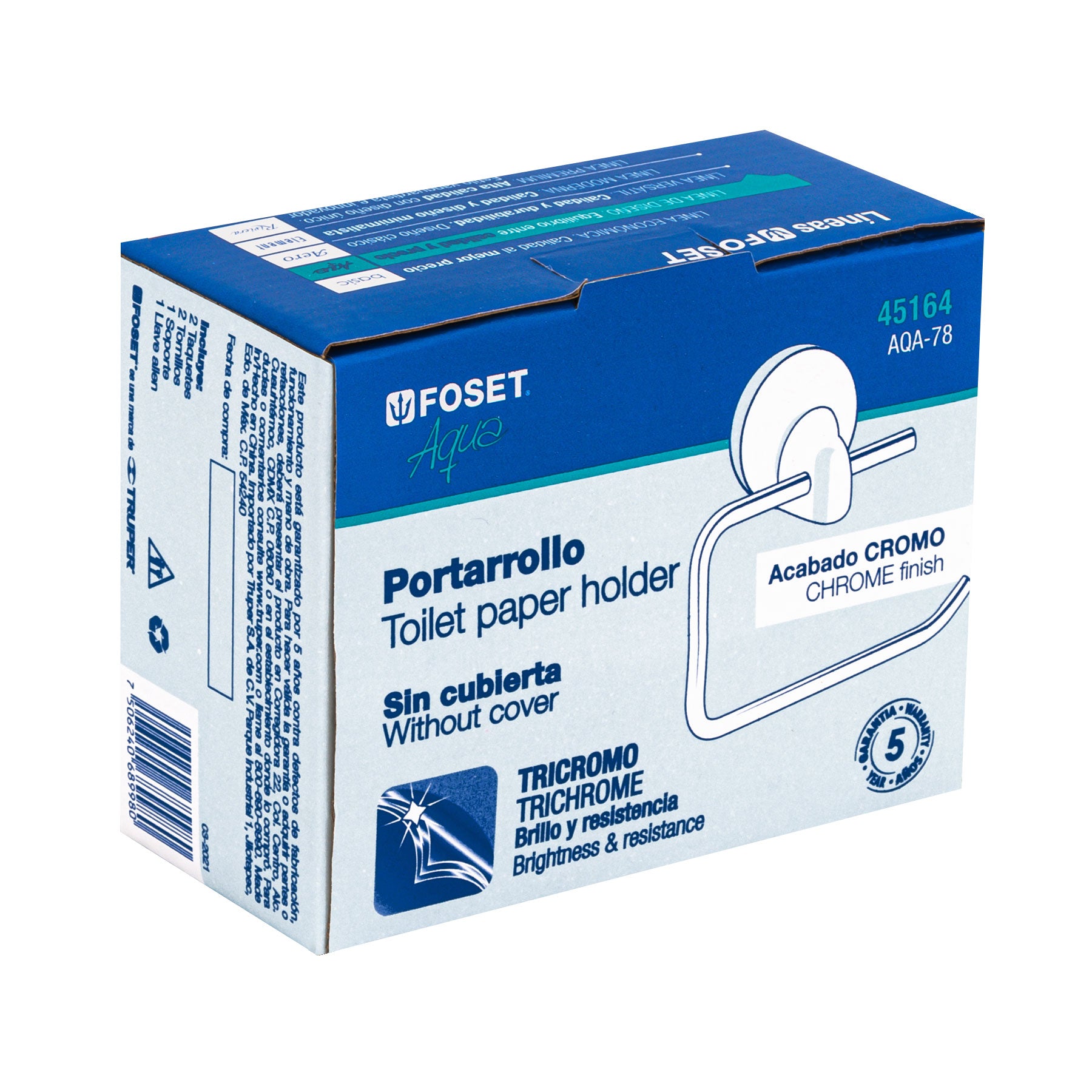 Foset AQA-78 Portarrollo con soporte y barra metálicos, Foset Aqua