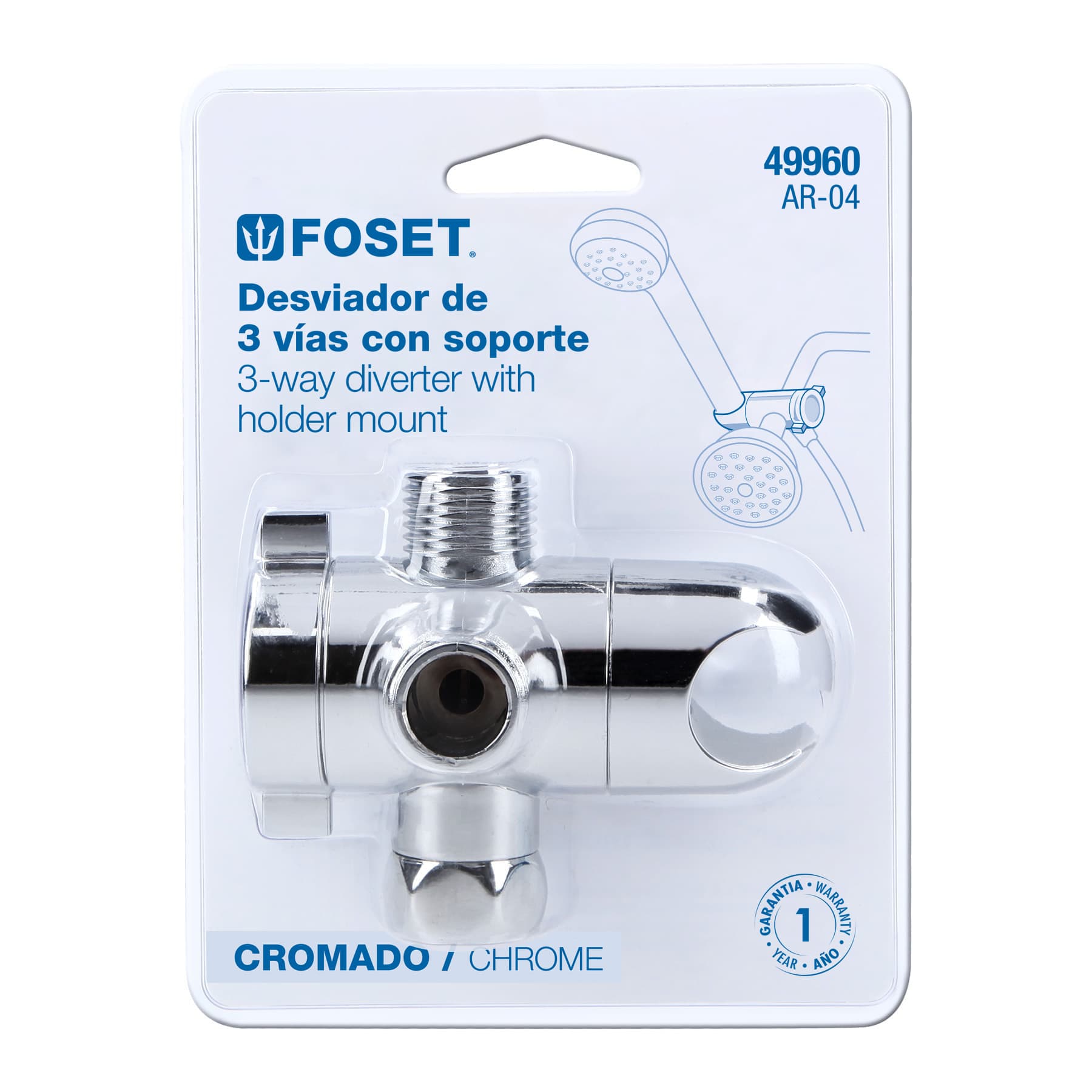 Foset AR-04 Desviador de 3 vías para brazo con soporte, cromo
