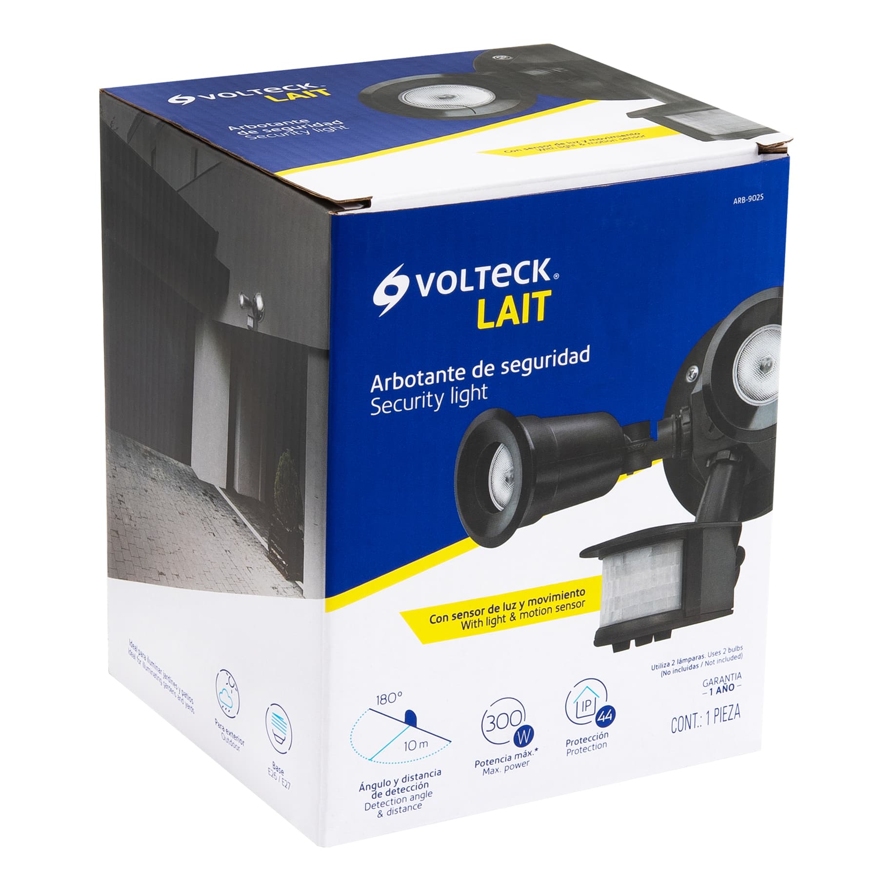Volteck ARB-902S Arbotante negro con sensor de movimiento, 2XE26, Max. 300 W - Ferrenacional