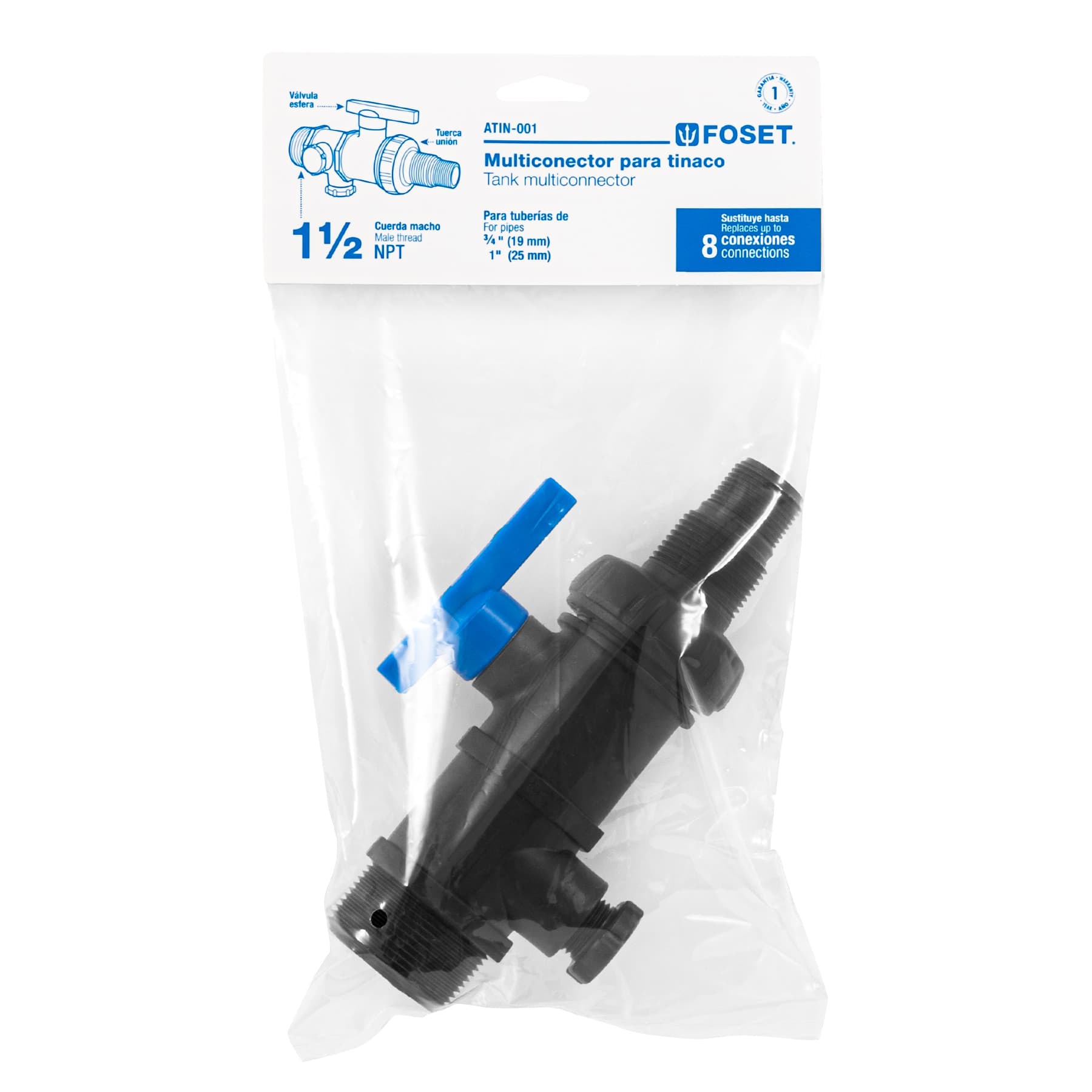 Foset ATIN-001 Multiconector válvula esfera y tuerca unión para tinaco