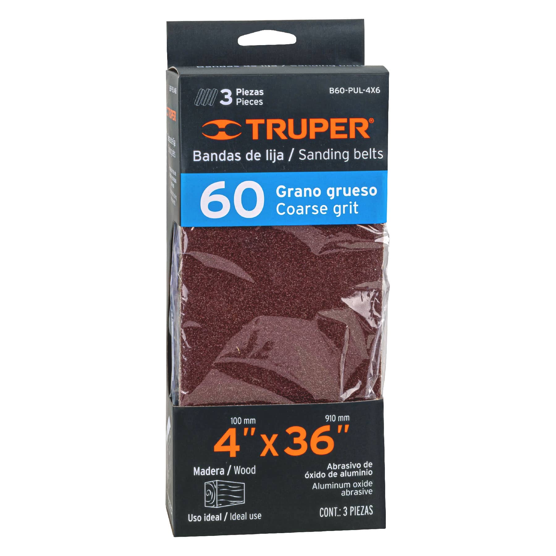Truper B60-PUL-4X6 Bandas grano 60, para lijadora PUL 4x6, caja con 3 pzas - Ferrenacional