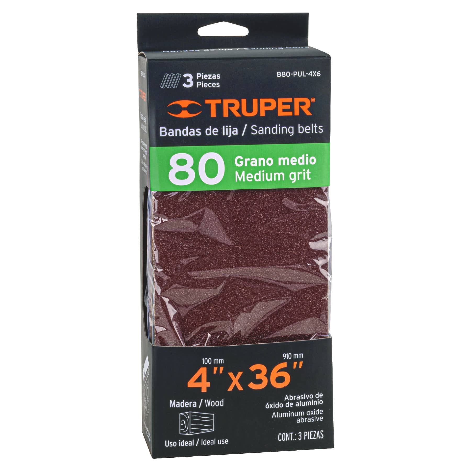 Truper B80-PUL-4X6 Bandas grano 80, para lijadora PUL 4x6, caja con 3 pzas - Ferrenacional