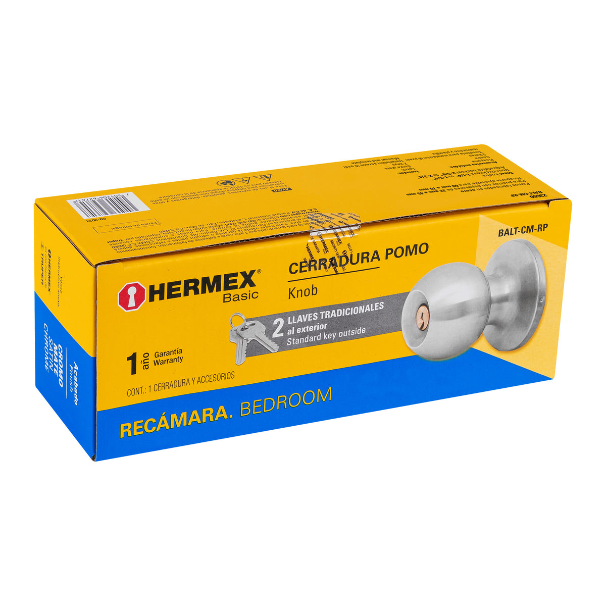 Hermex BALT-CM-RP Cerradura pomo, CM, recámara, tubular, Hermex Basic ...