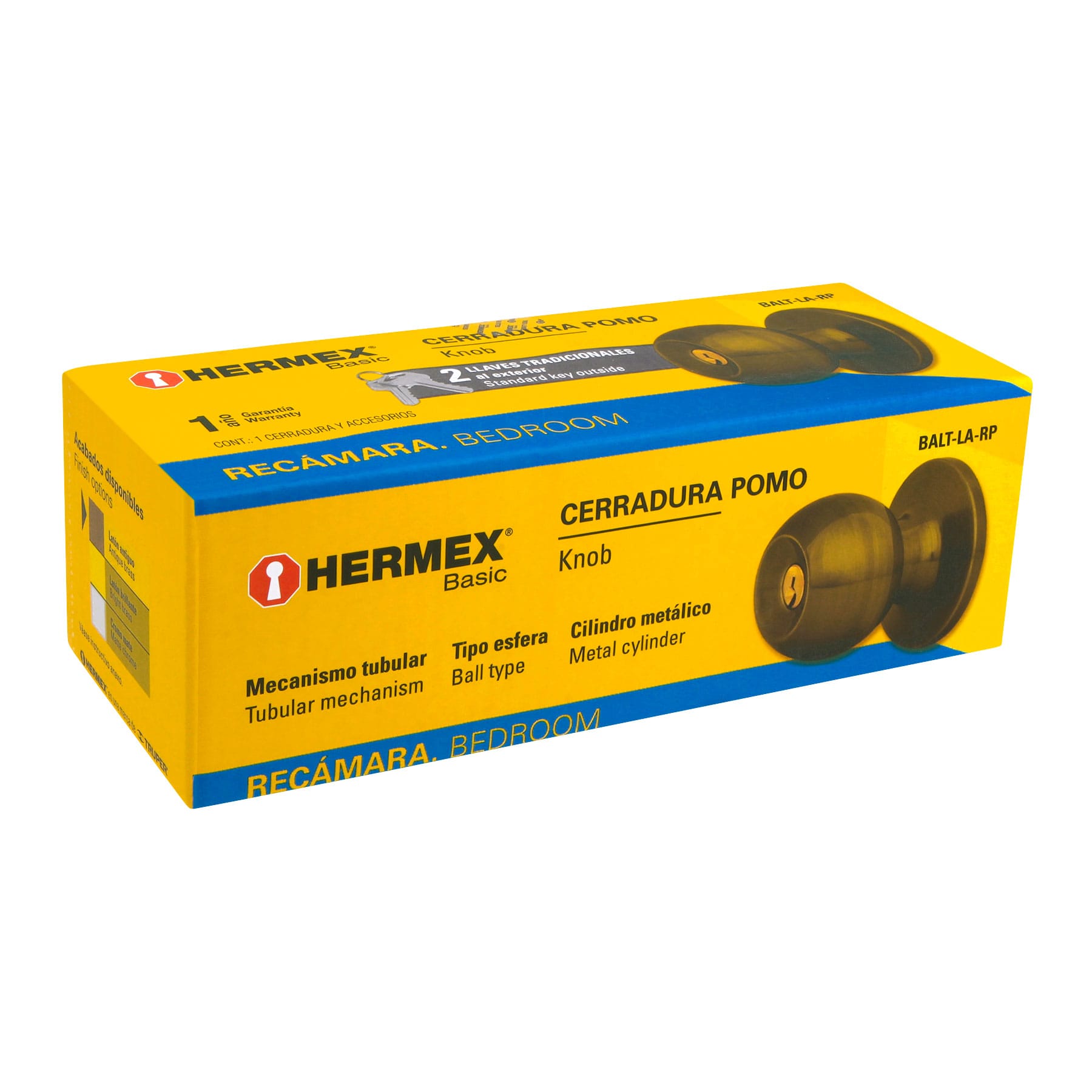 Hermex BALT-LA-RP Cerradura pomo, LA, recámara, tubular, Hermex Basic