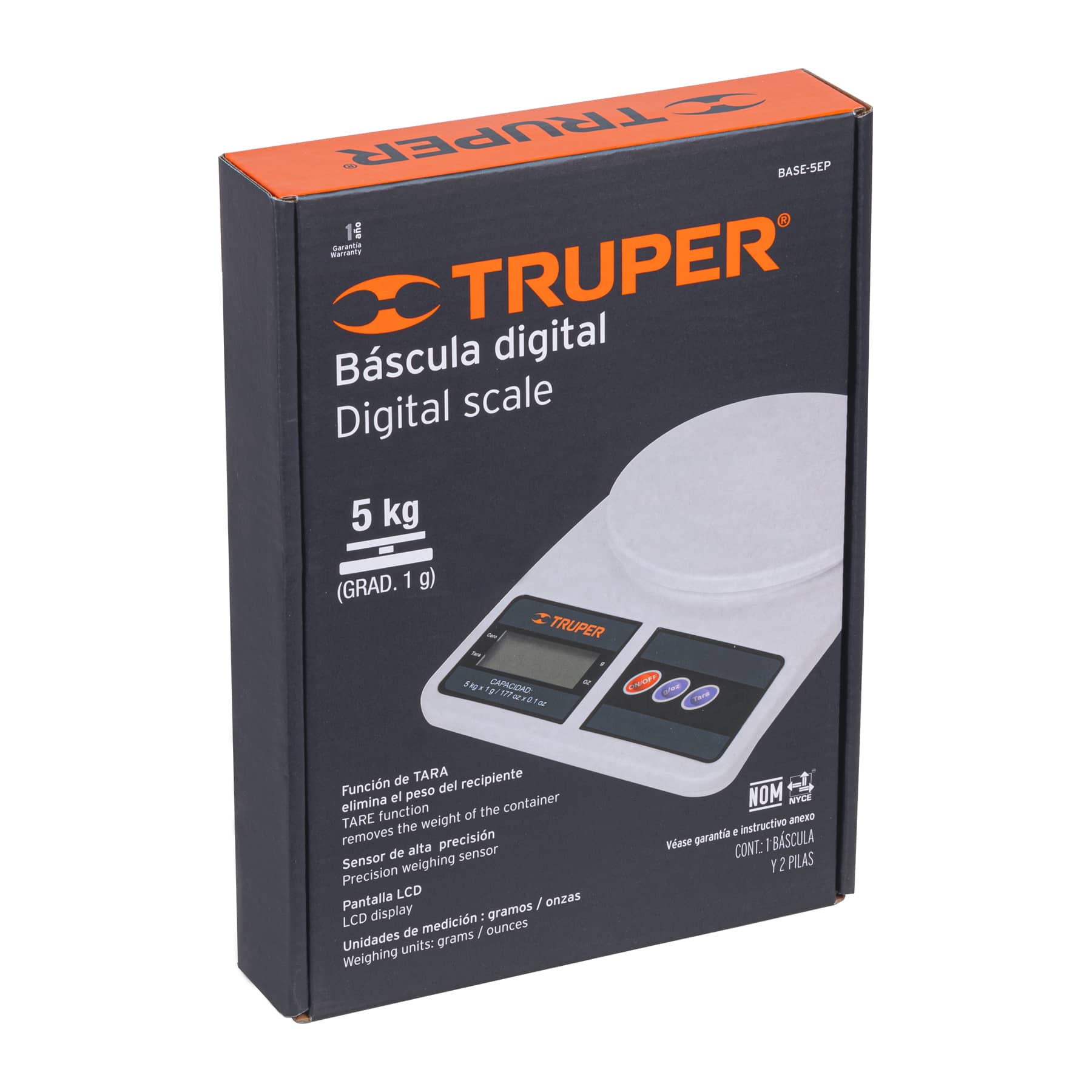 Truper BASE-5EP Báscula digital para cocina, capacidad kg