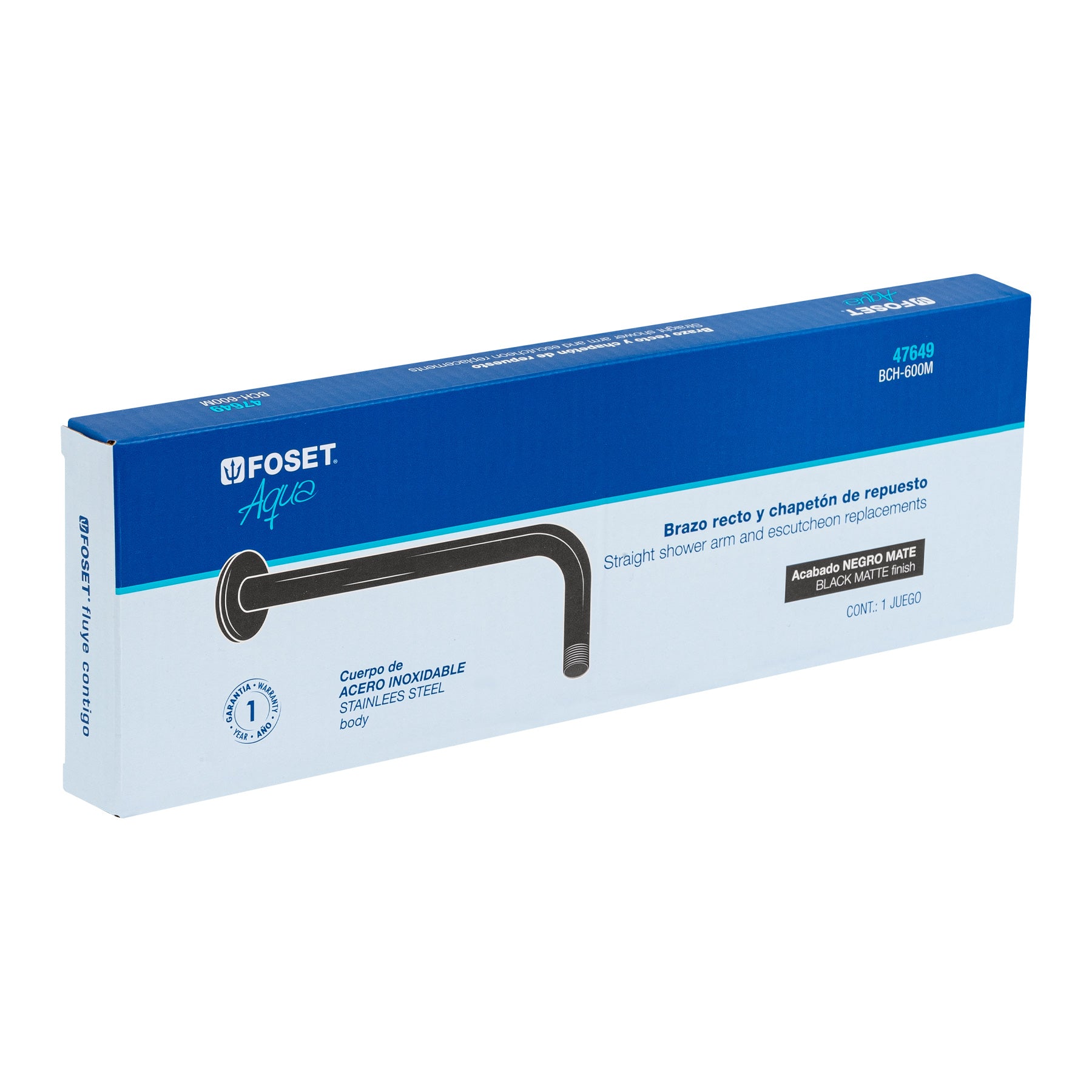 Foset BCH-600M Brazo recto con chapetón para regadera, 30 cm, negro mate