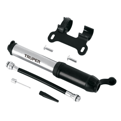 Truper BOM-MI-X Mini bomba manual para bicicleta, abatible, 75 PSI