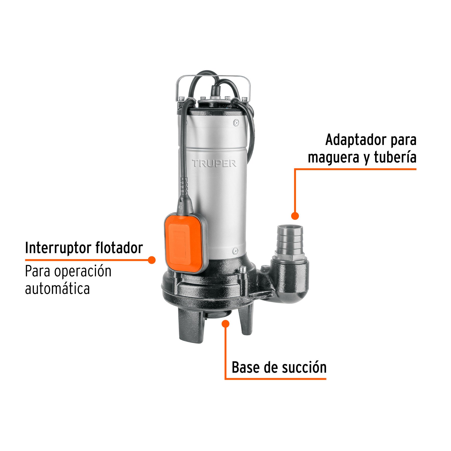 Bomba sumergible acero inox./hierro, a.sucia,1-1/2HP, TRUPER