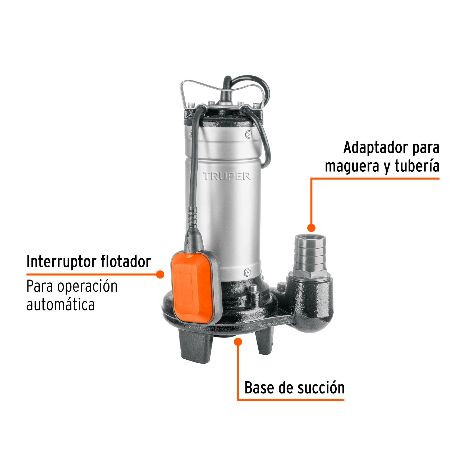 Bomba sumergible acero inox./hierro, a.sucia, 1HP, TRUPER