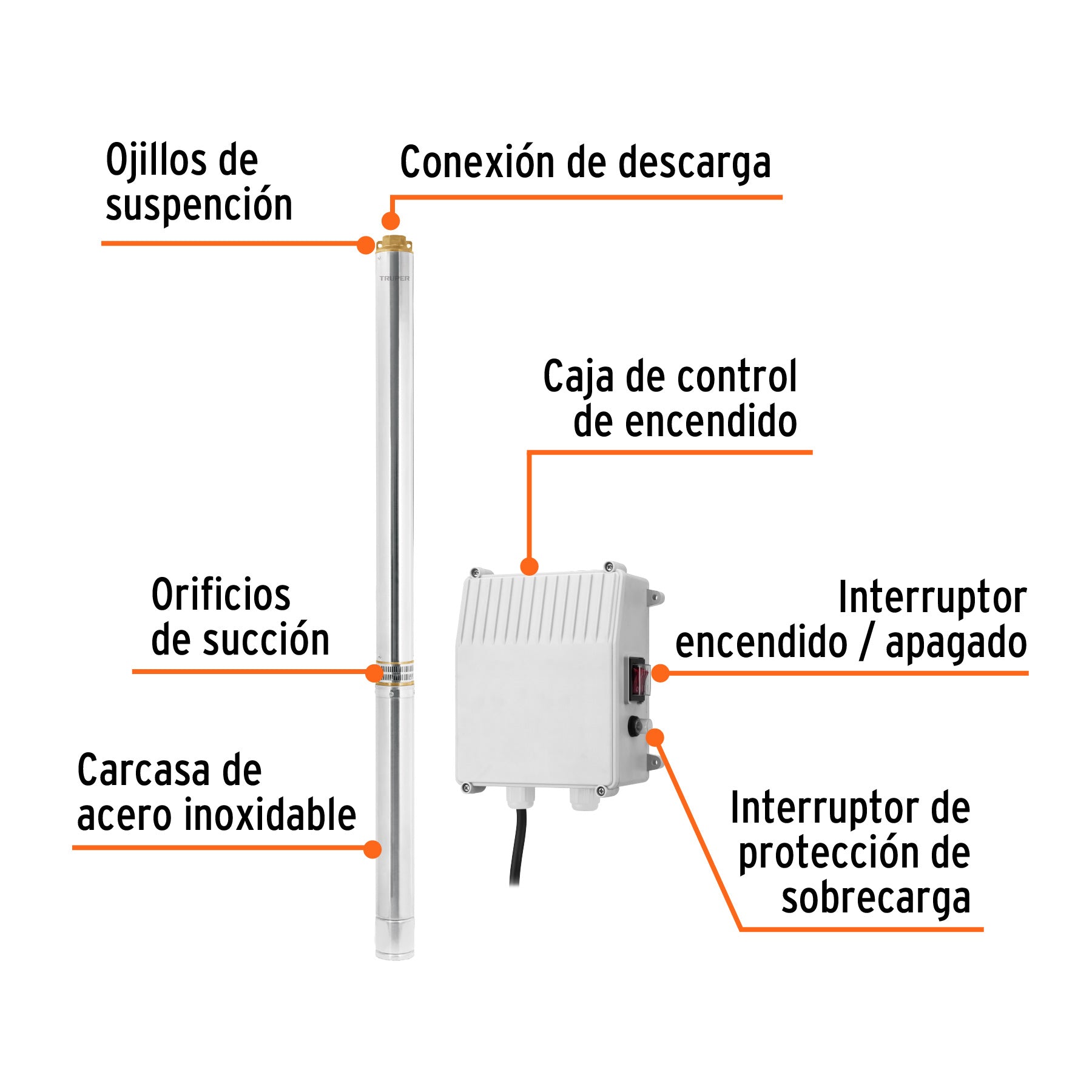 102979 BOS-5-1/2LM-2 Bomba sumergible tipo bala, 5-1/2HP, agrícola, 220V, TRUPER