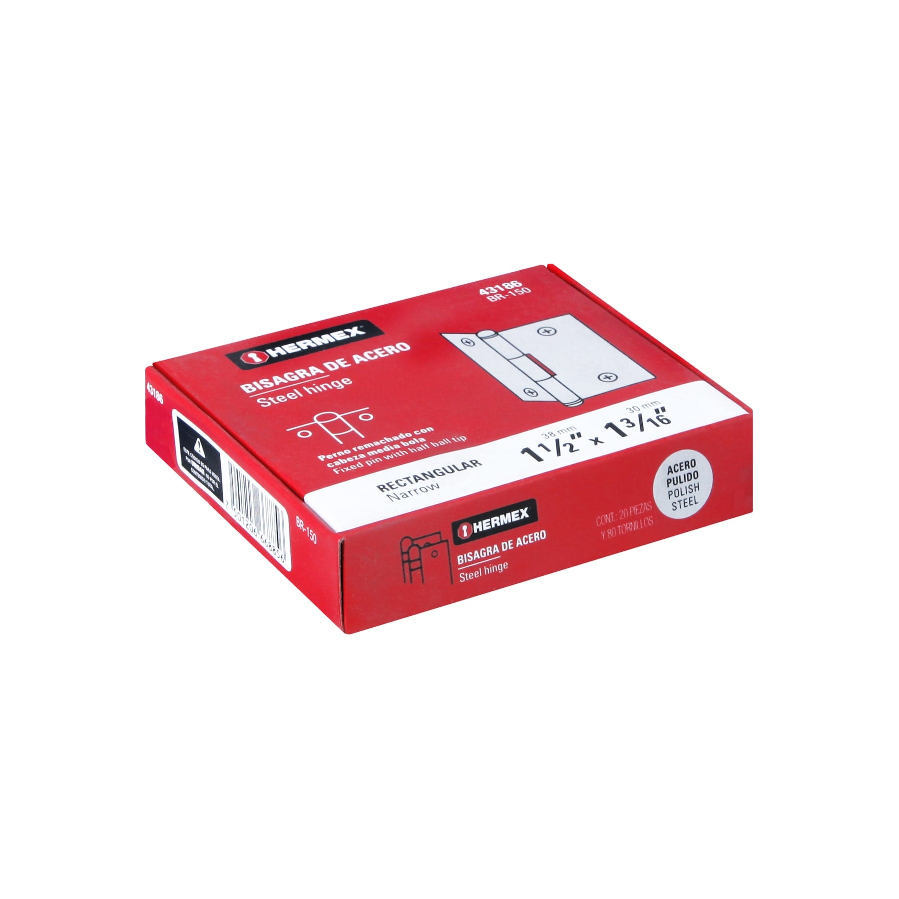 Hermex BR-150 Bisagra rectangular 1-1/2', acero pulido