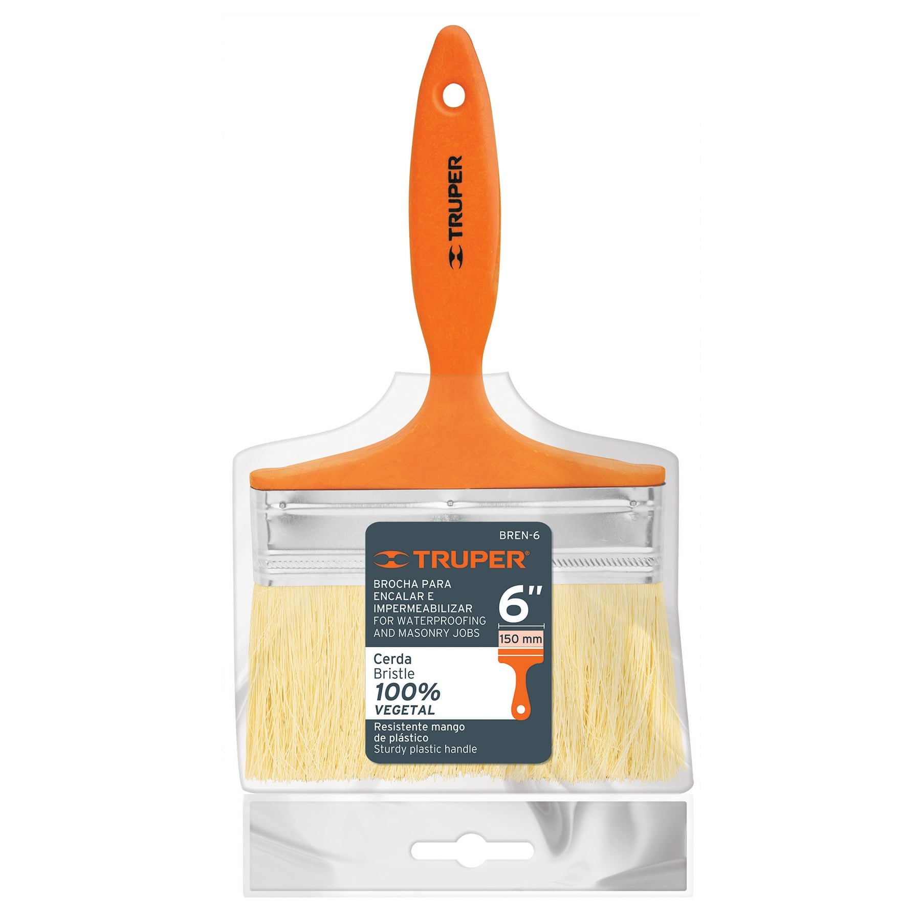 Truper BREN-6 Brocha para encalar e impermeabilizar, mango de plástico, 6'