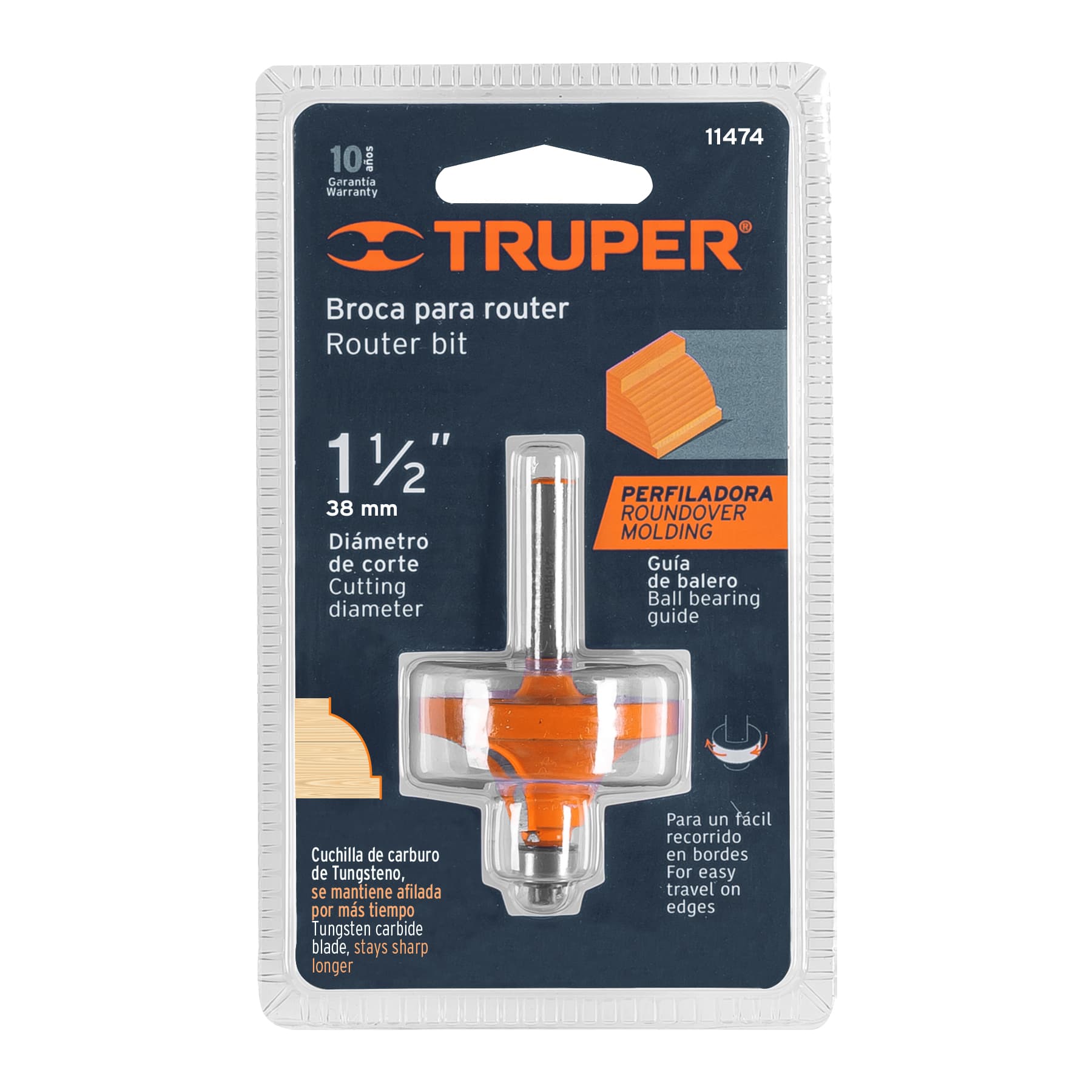 Truper BROU-RM1-1/2X Broca para router, redondeado con moldura, 1-1/2' con balero
