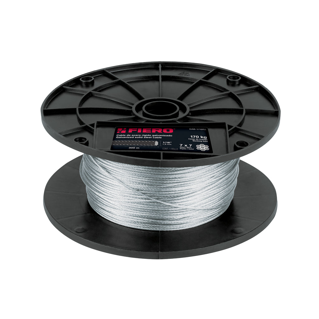 Fiero CAB-1/16R3 Cable rígido 1/16' de acero 7x7 hilos, 300 m