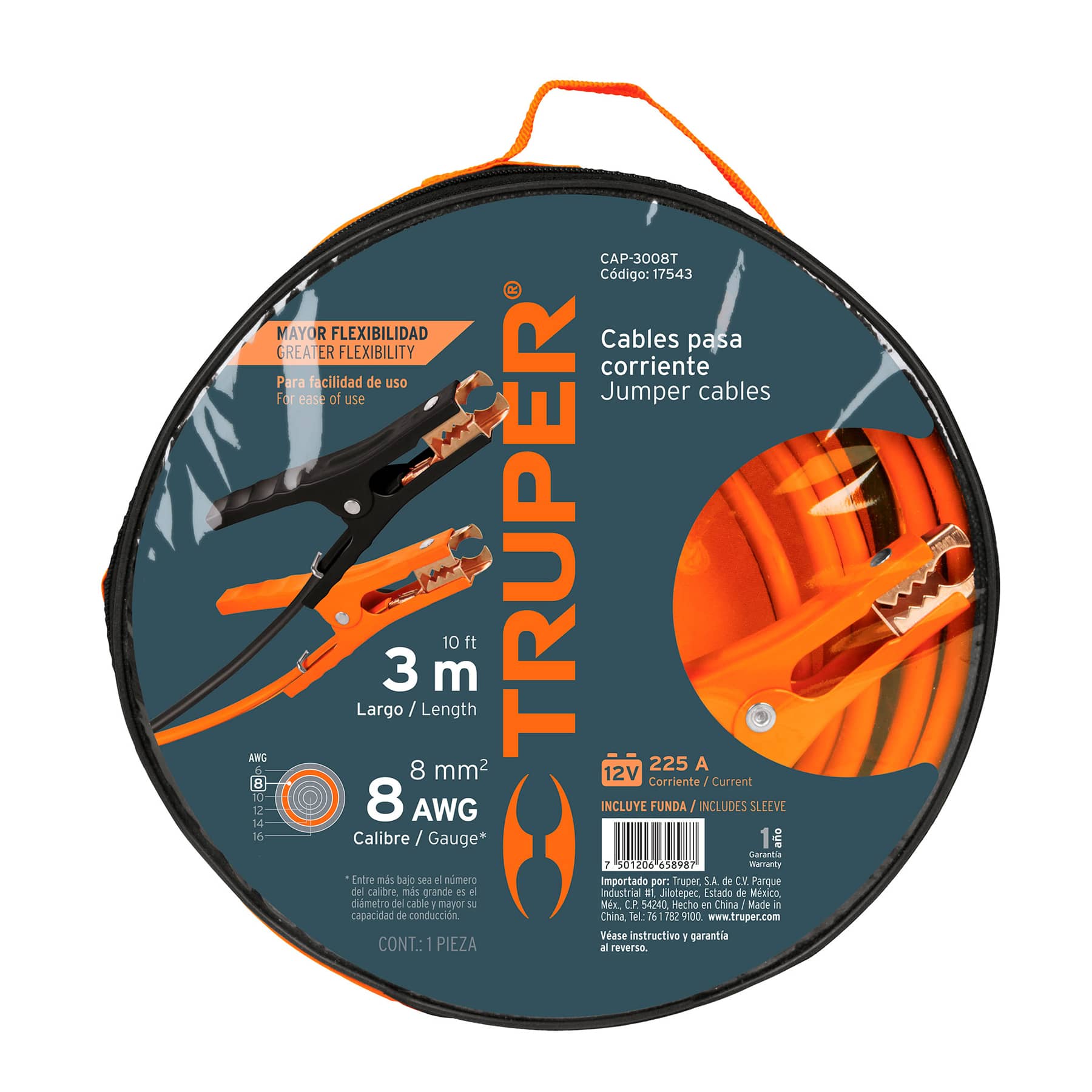 Truper CAP-3008T Cables pasa corriente, 3 m, calibre 8 AWG