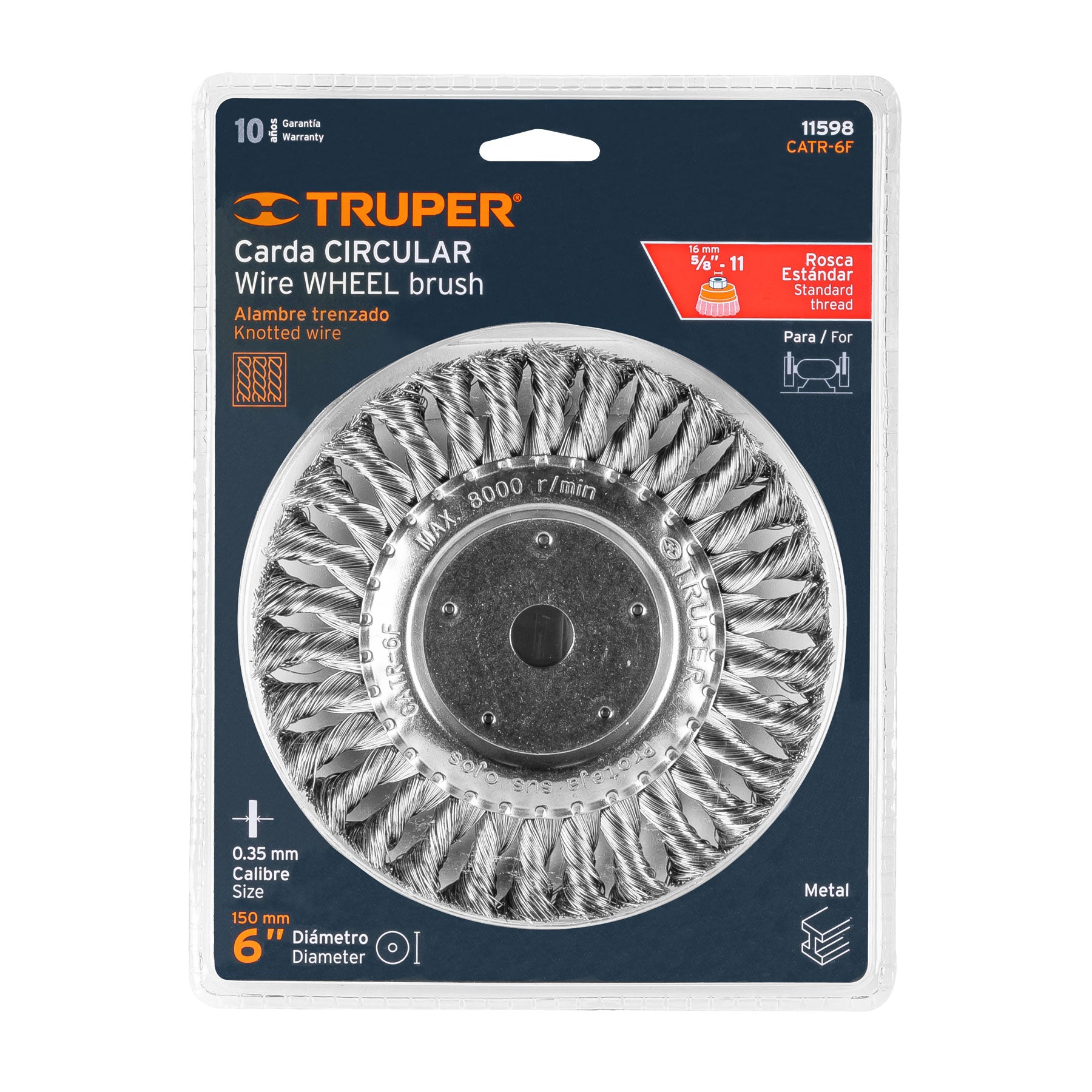 Truper CATR-6F Carda trenzado fino, 6 X 5/8' para esmeril