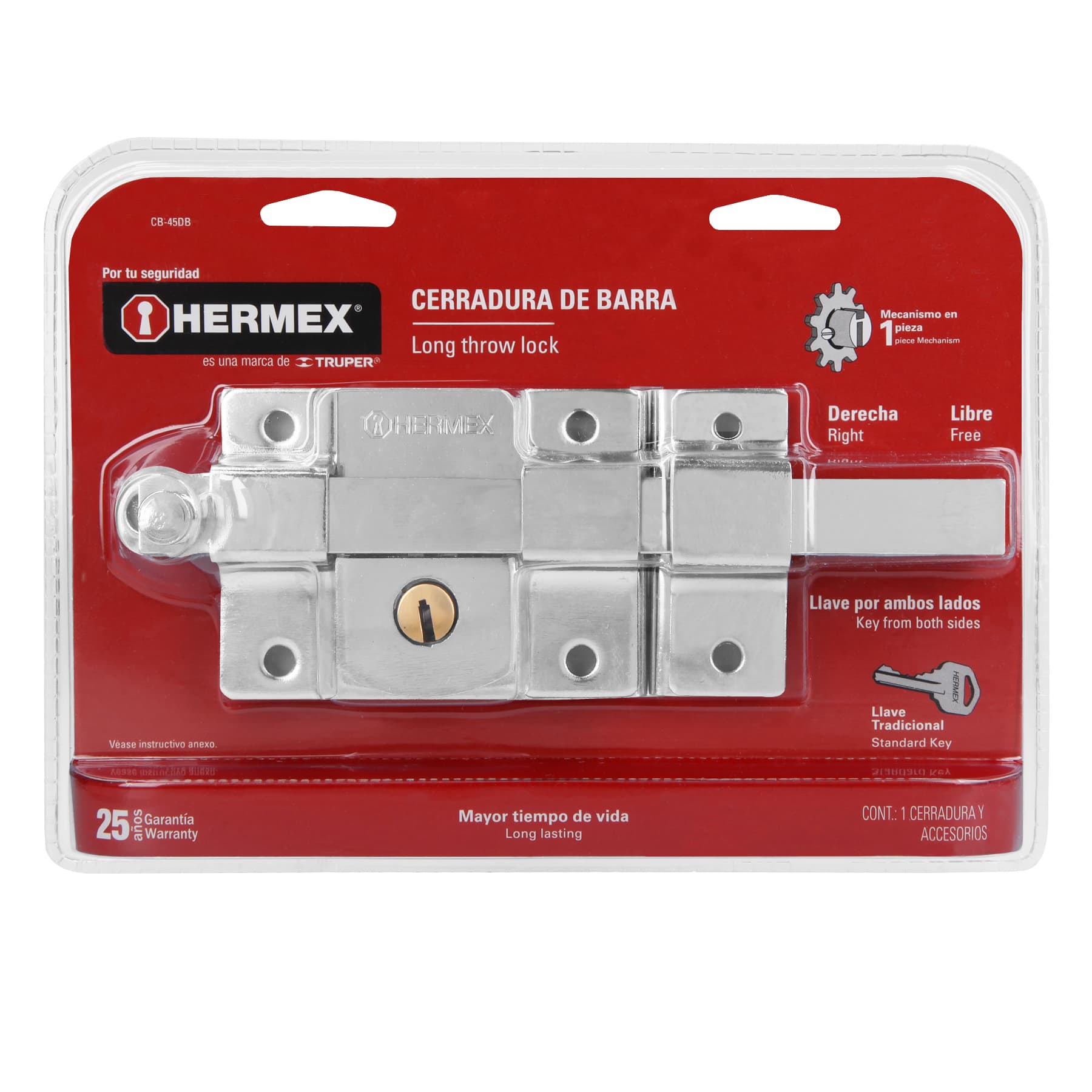 Hermex CB-45DB Cerradura de barra libre, derecha, blíster