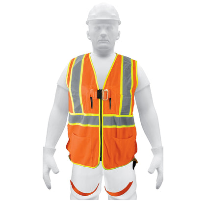 Truper CHS-700NA Chaleco de seguridad para arnés, alta visibilidad, naranja