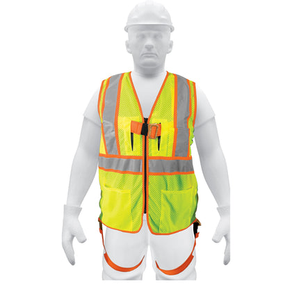 Truper CHS-700VA Chaleco de seguridad para arnés, alta visibilidad, verde