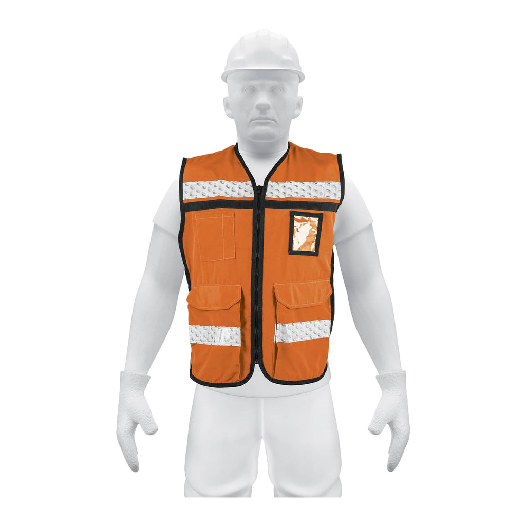 Truper CHS-900N Chaleco brigadista con cintas reflejantes, color naranja