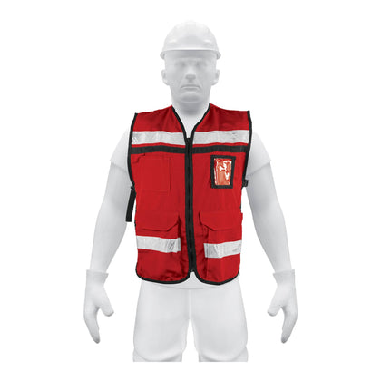 Truper CHS-900R Chaleco brigadista con cintas reflejantes, color rojo