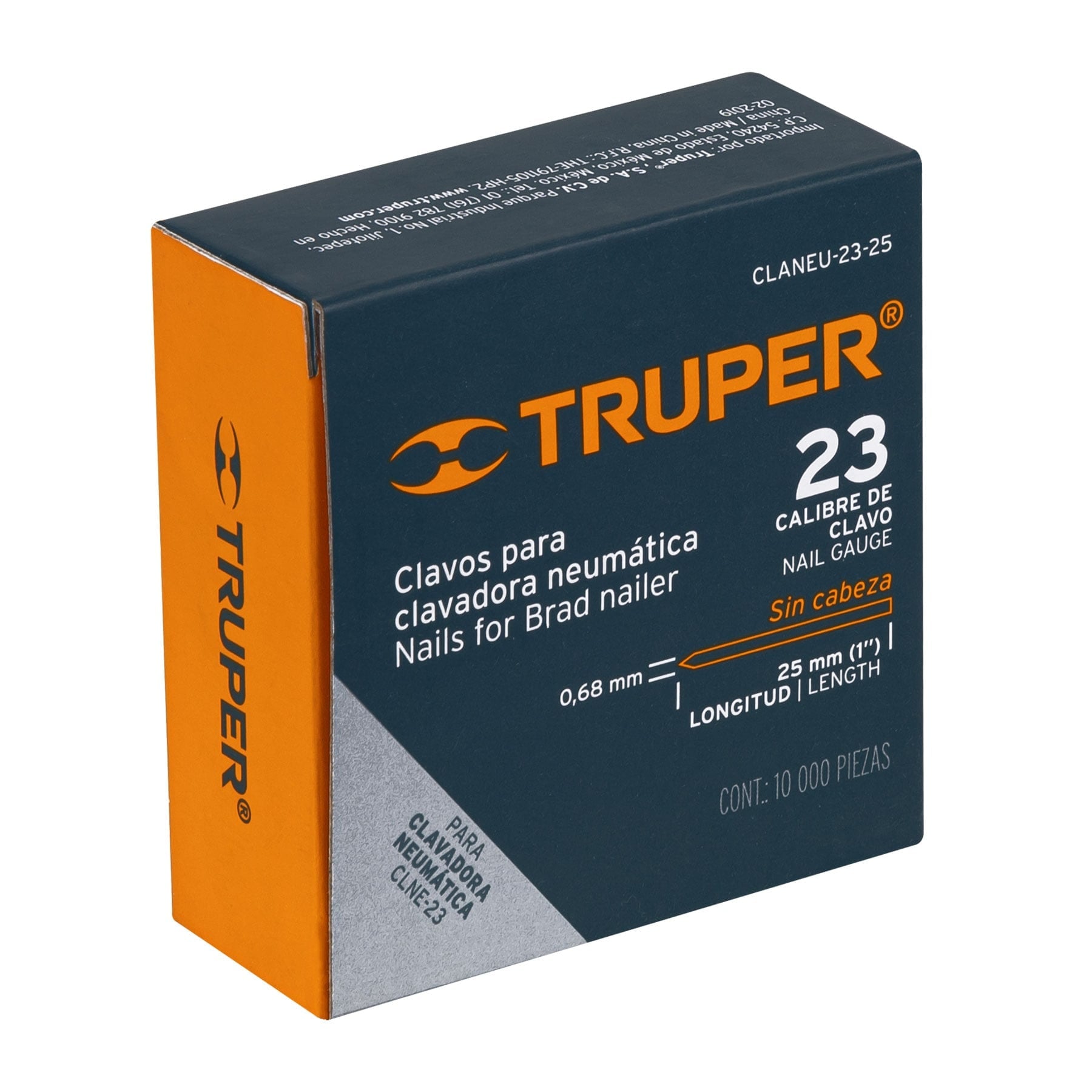 Truper CLANEU-23-25 Caja con 10000 clavos calibre 23, 25 mm para CLNE-23, Truper