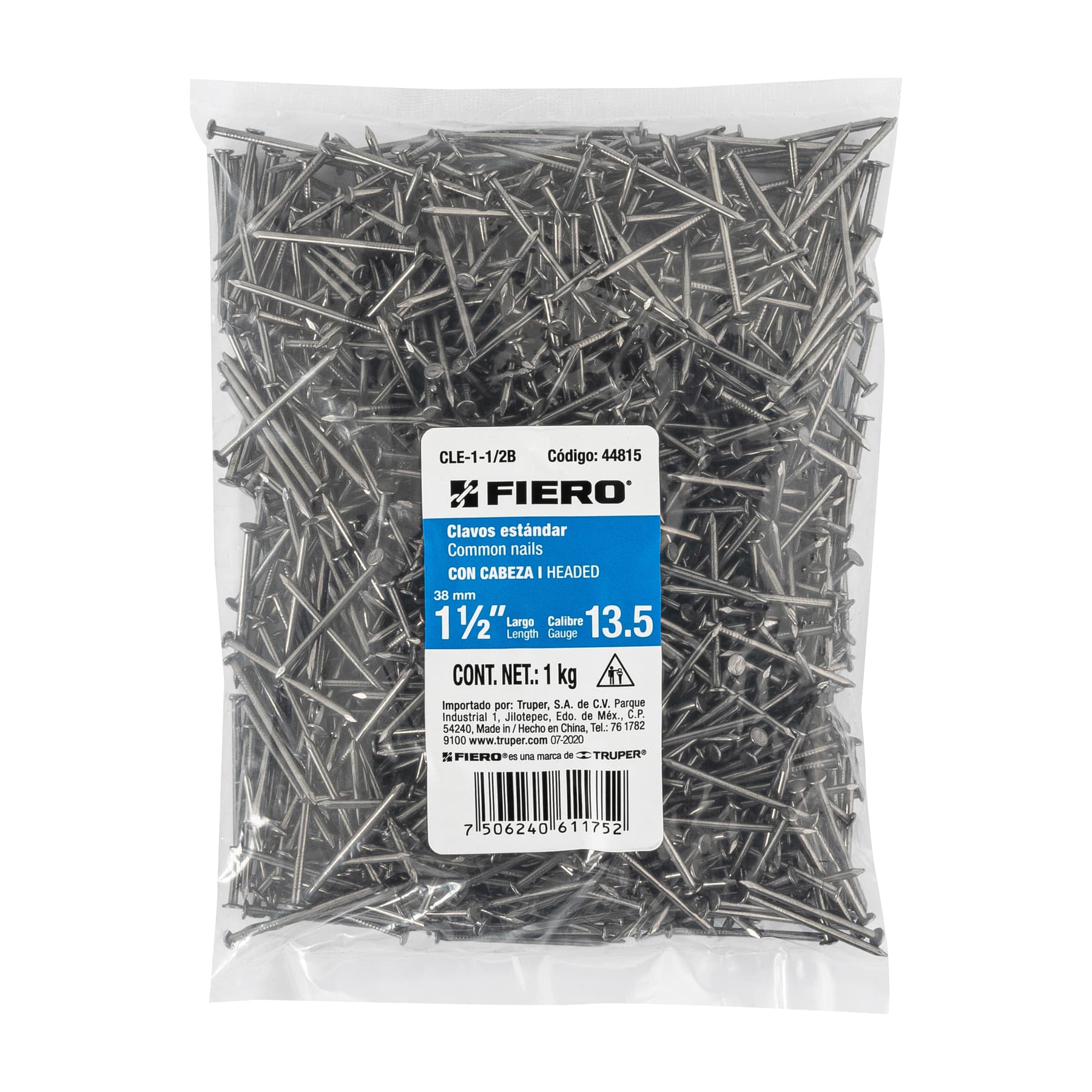 Fiero CLE-1-1/2B Bolsa con 1 kg de clavo estándar 1-1/2' con cabeza, Fiero