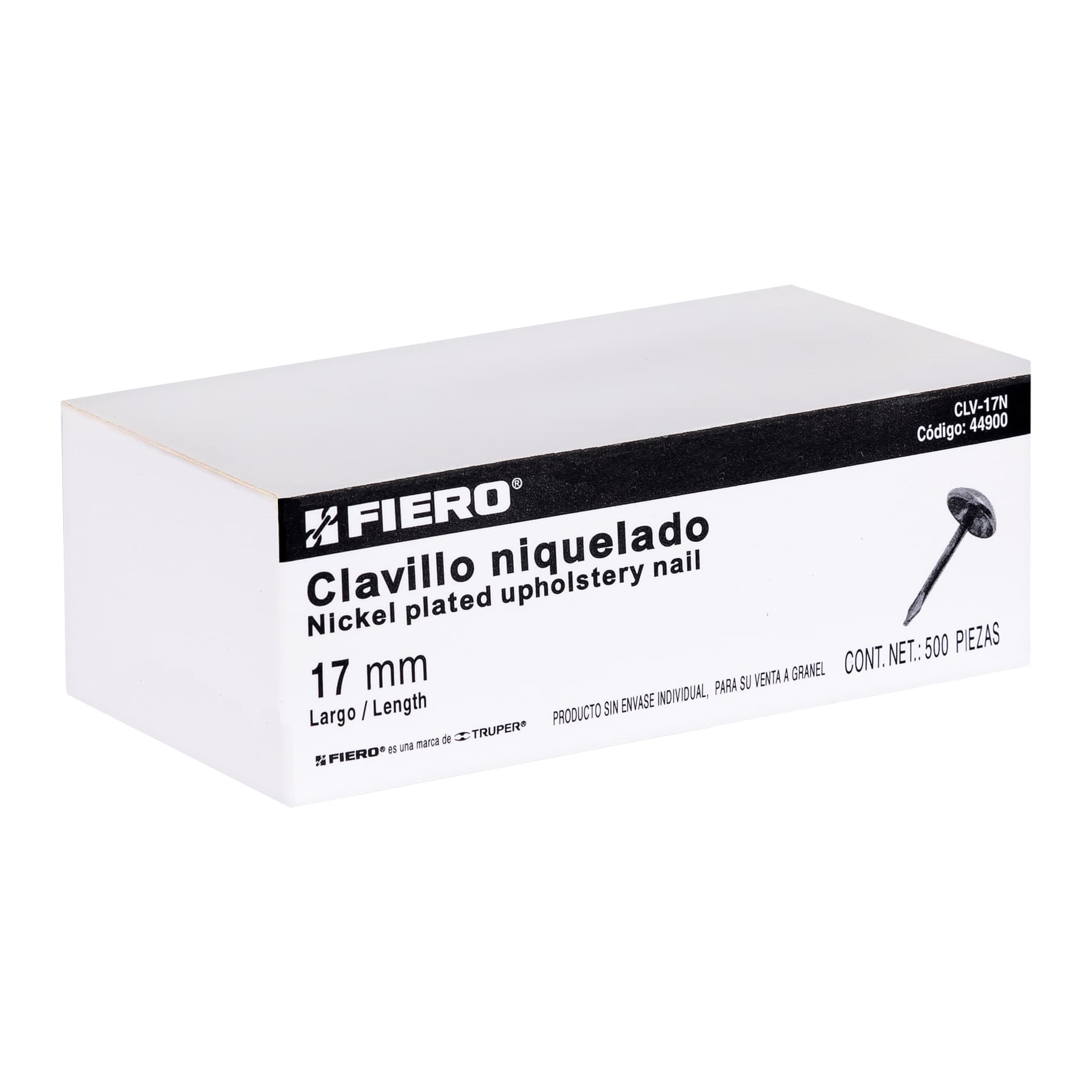 Fiero CLV-17N Clavillo niquelado, 17 mm, caja con 500 piezas