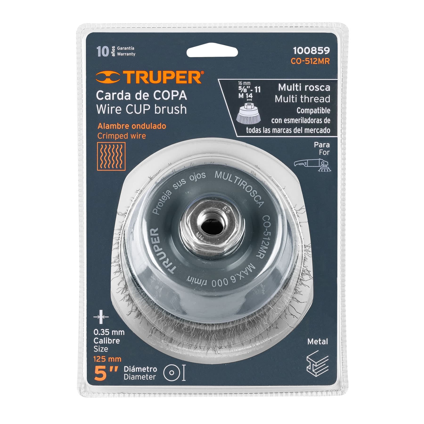 Truper CO-512MR Carda copa 5' alambre ondulado fino, Multi-rosca