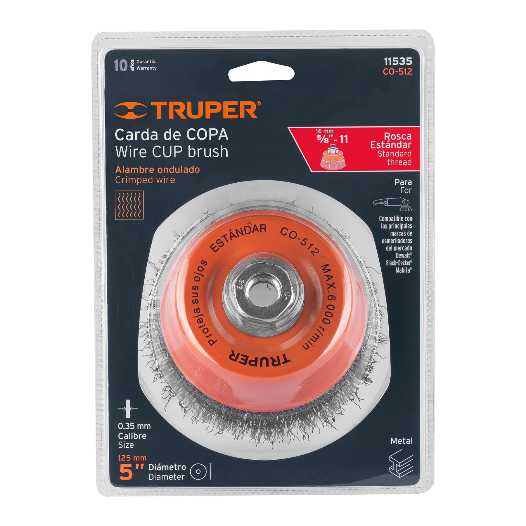 Truper CO-512 Carda de copa, alambre ondulado, 5' para esmeril