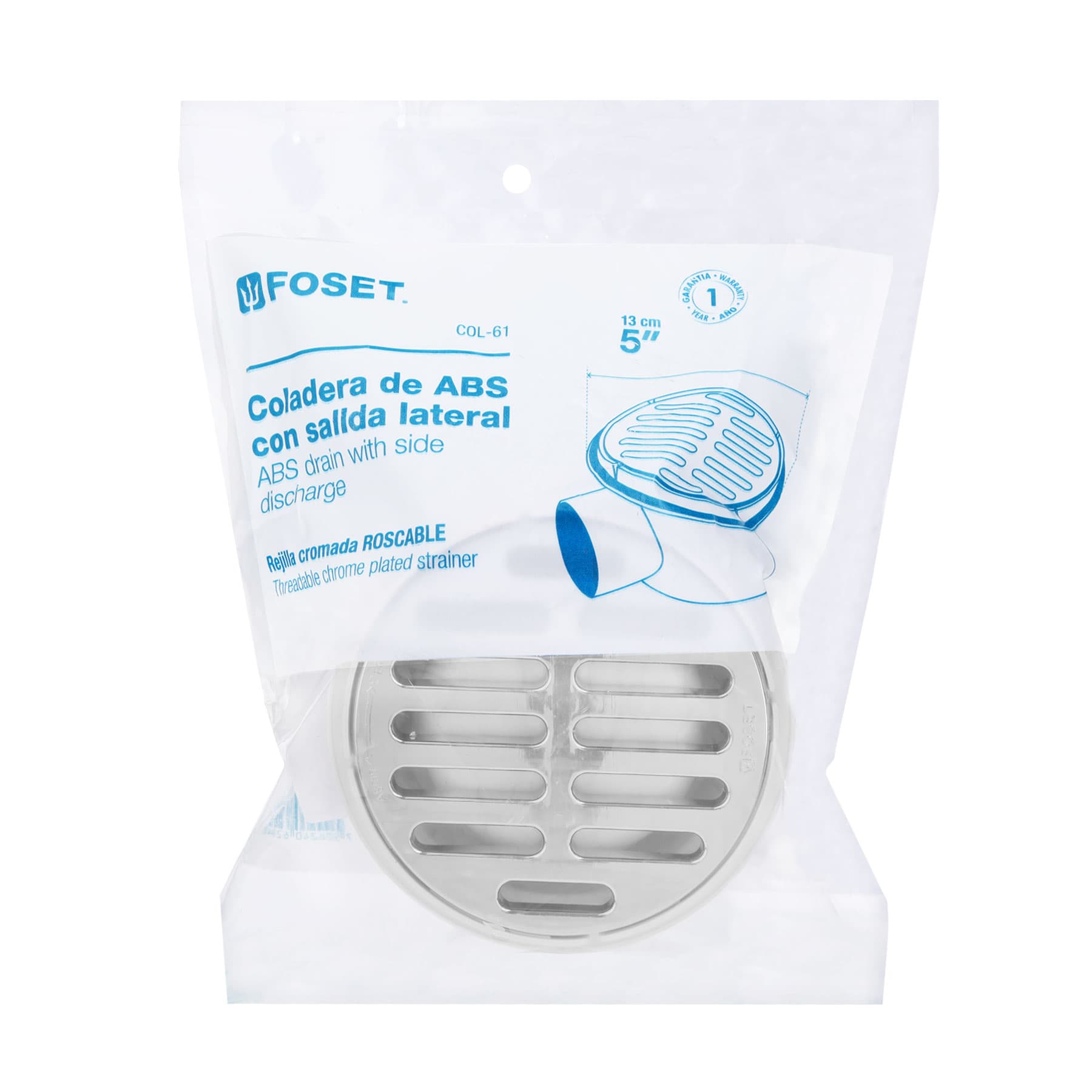 Foset COL-61 Coladera polipropileno 5', salida lateral 2', rejilla