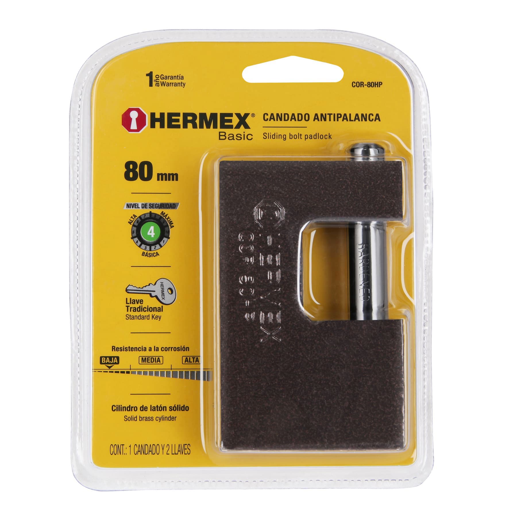 Hermex COR-80HP Candado antipalanca, 80mm, cuerpo de hierro, Hermex Basic