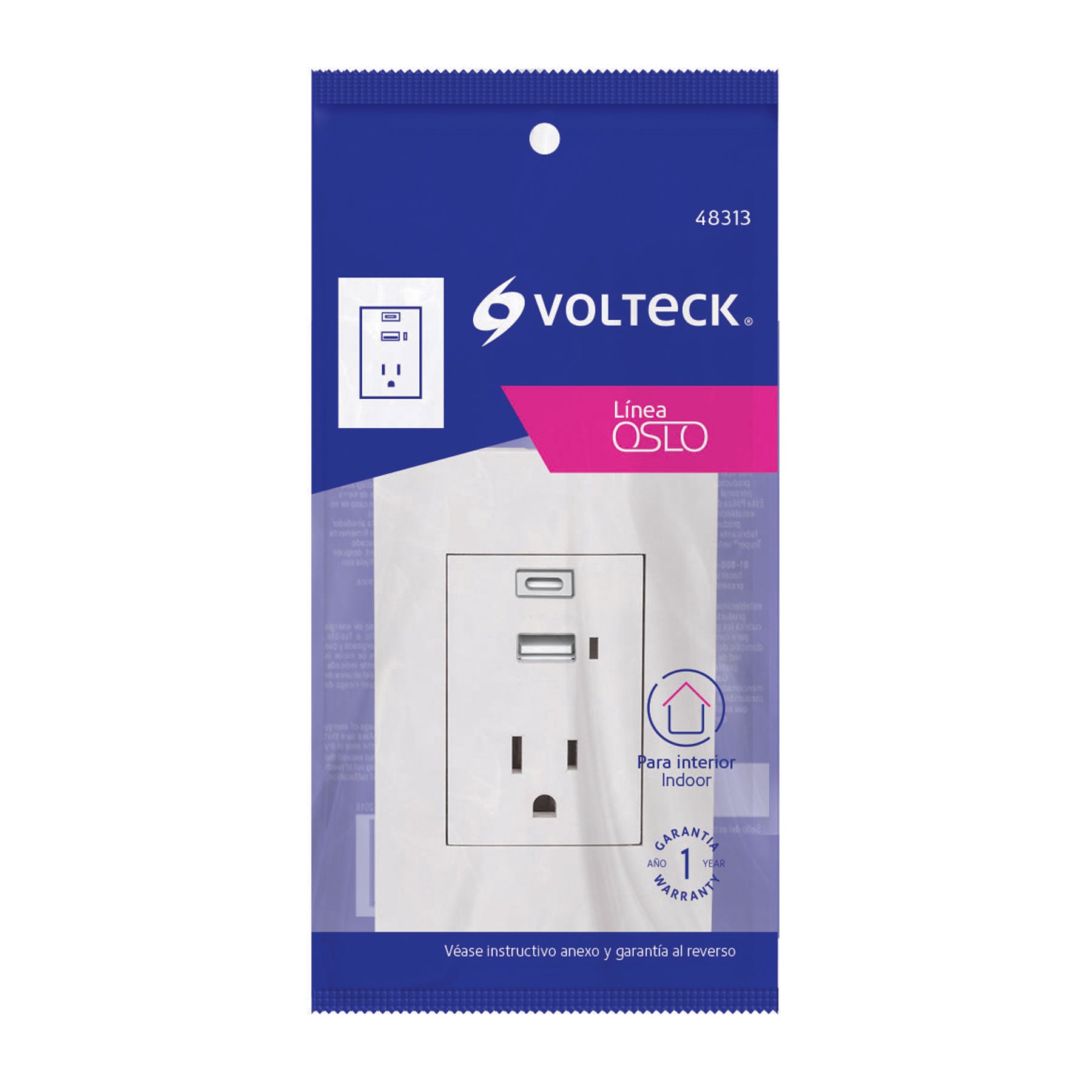 Volteck COUSB-OB Contacto 2polos + tierra con 2 puertos USB, Oslo, blanco